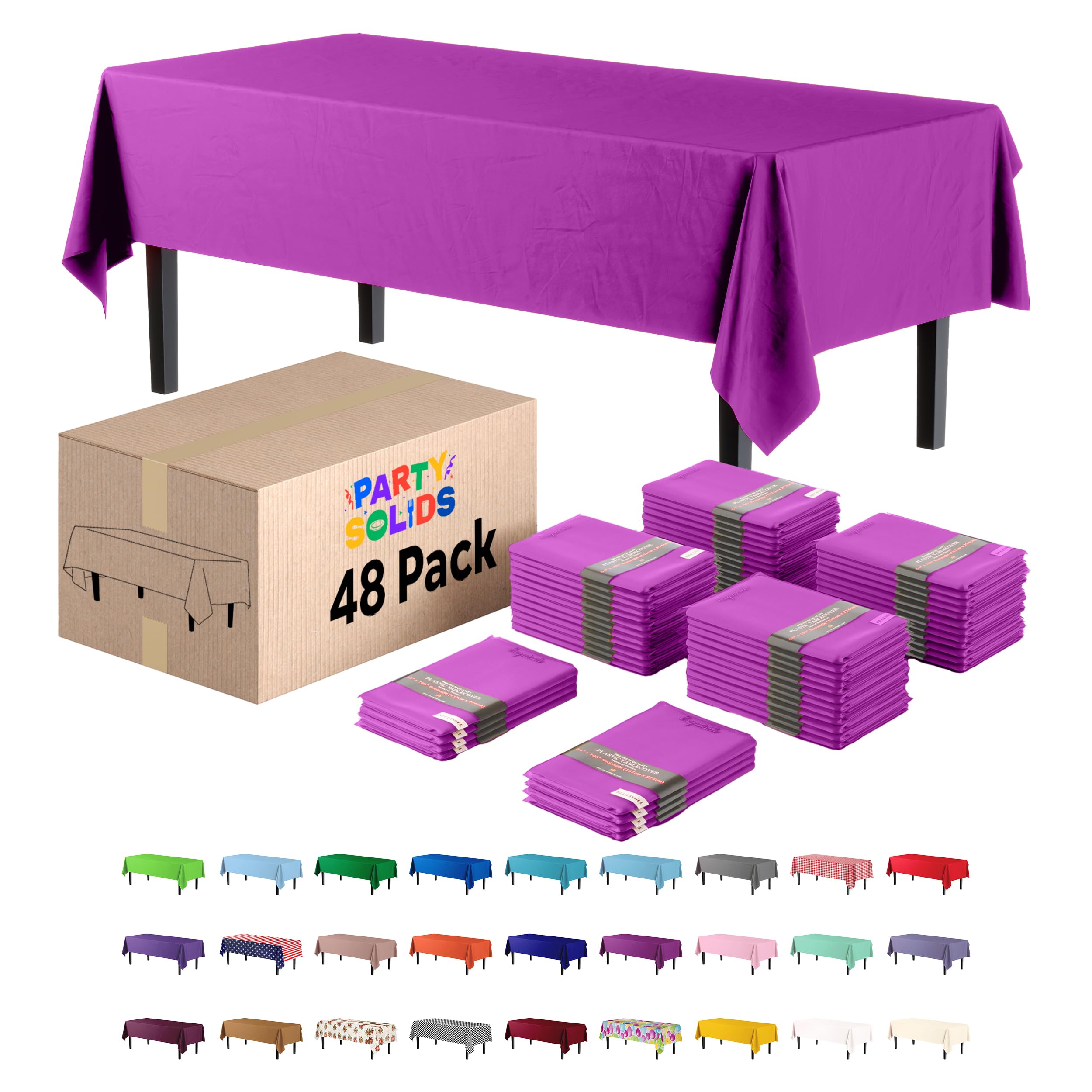 Party Solids Magenta Tablecloths for Rectangle Tables 48 Pack Plastic Table Cloth Disposable 54" X 108" Magenta Table Cloths Rectangle Tablecloth