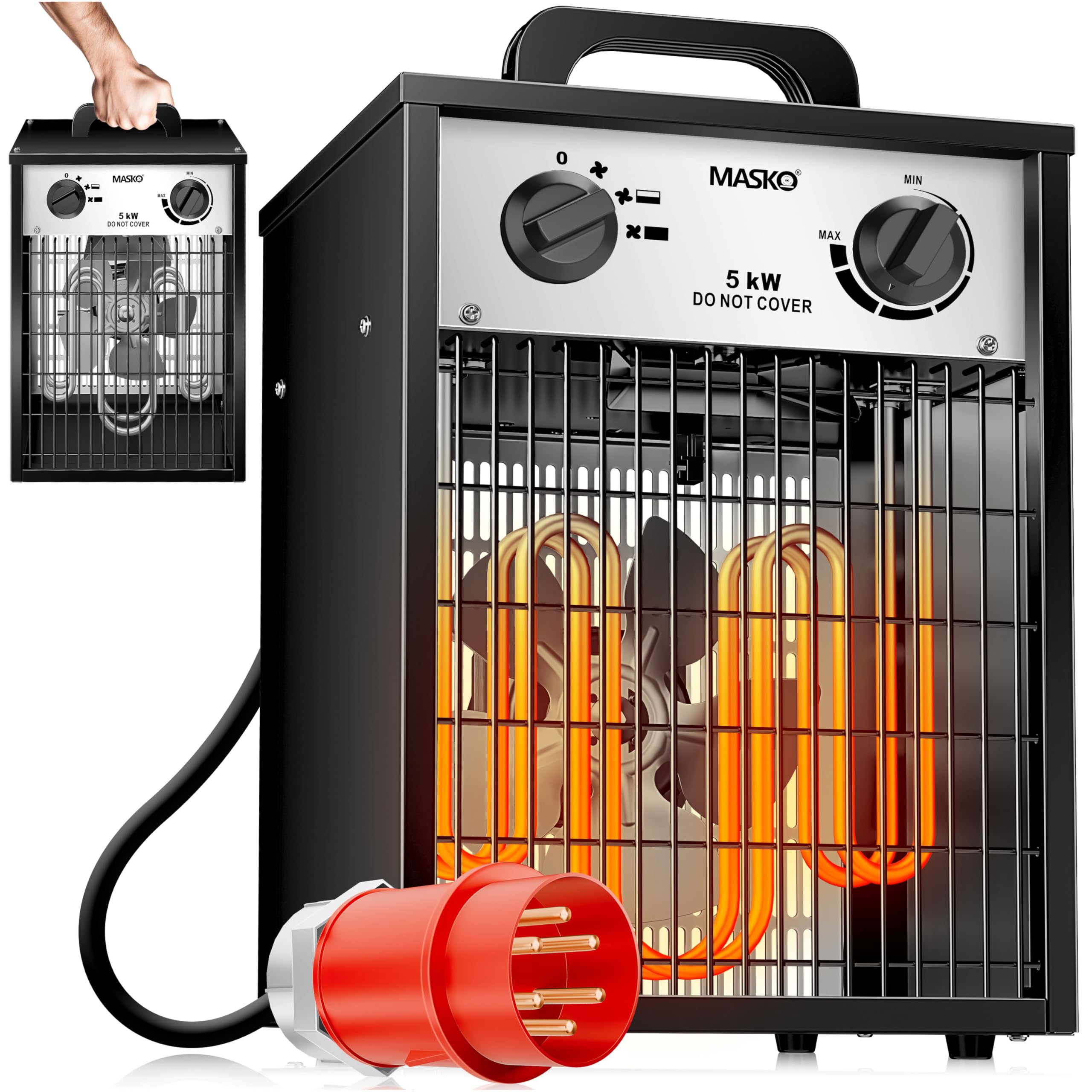 Aufun Termoventilatore Elettrico 3KW 220V - Apparecchio Elettrico Industriale Professionale con 4 Livelli di Riscaldamento, Protezione da Sovraccarico, Ideale per Uso Interno ed Esterno (3KW