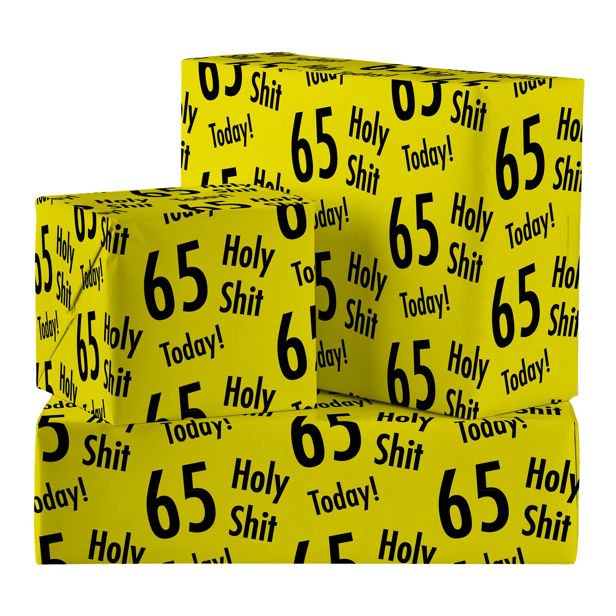 Hunts England - 2 Sheets Of 65th Birthday Fun Wrapping Paper - Includes 2 Gift Tags - Age 65 Folded Gift Wrap For Him/Her - Holy Shit Collection - Rude Age Sixty Five Gift Wrap For Men/Women