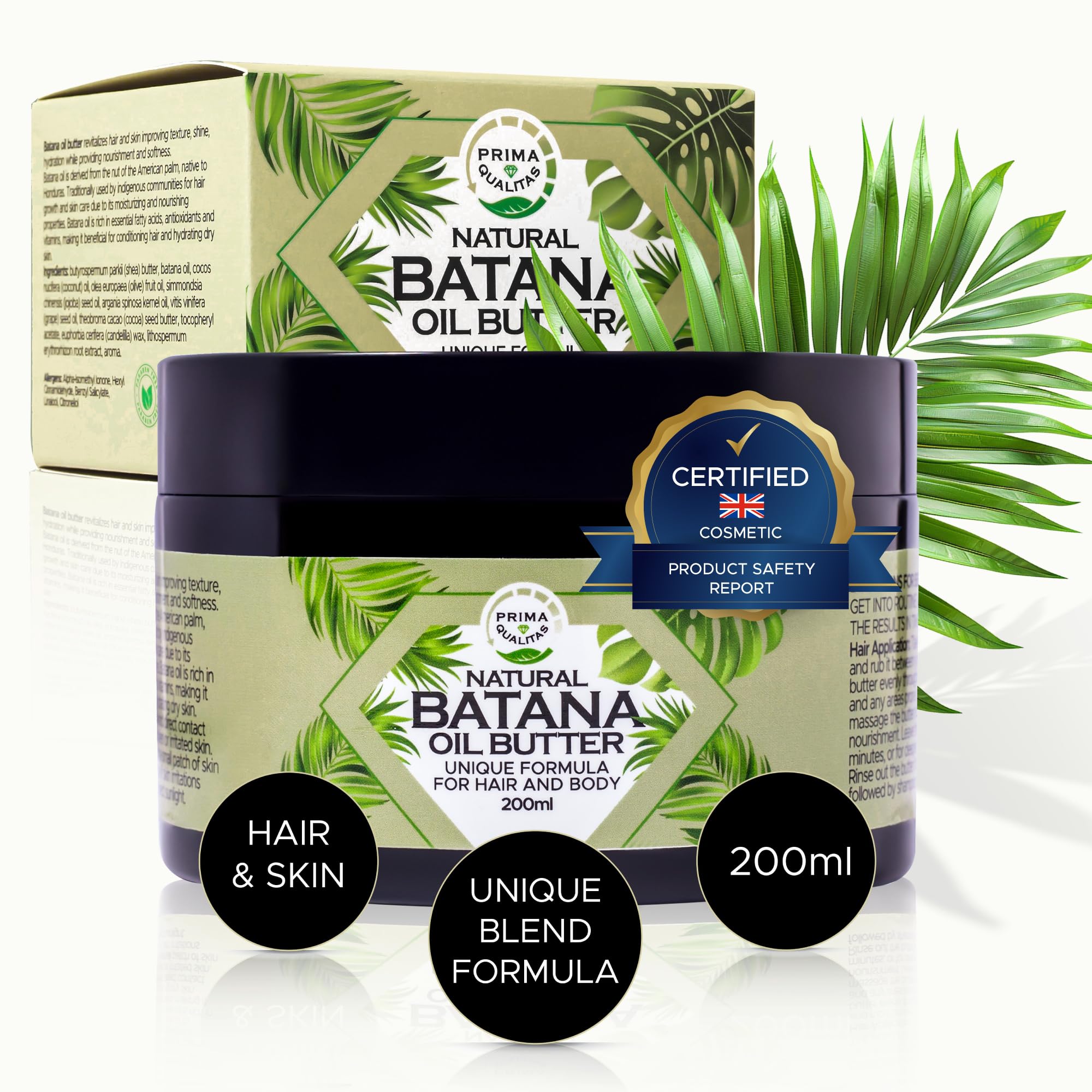 Prima Qualitas Raw Batana Oil for Hair Growth 200g, Certified Pure Natural Oil from Honduras, Enriched to Thicken Hair
