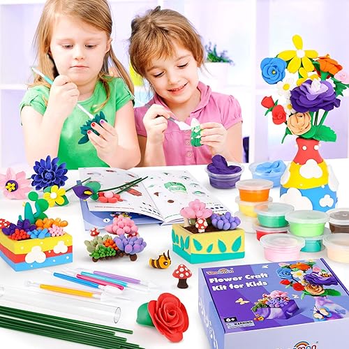 Miniatura 6 de Dreamon Arcilla seca al aire para niños, haz tu propio ramo de flores y jarrón de arcilla con un juego de herramientas de arcilla para modelar,