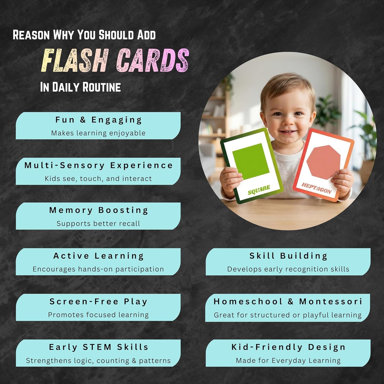 Shapes Flashcards – Art Board Learning Cards for Toddlers, Preschool & Kindergarten, Double-Sided Set