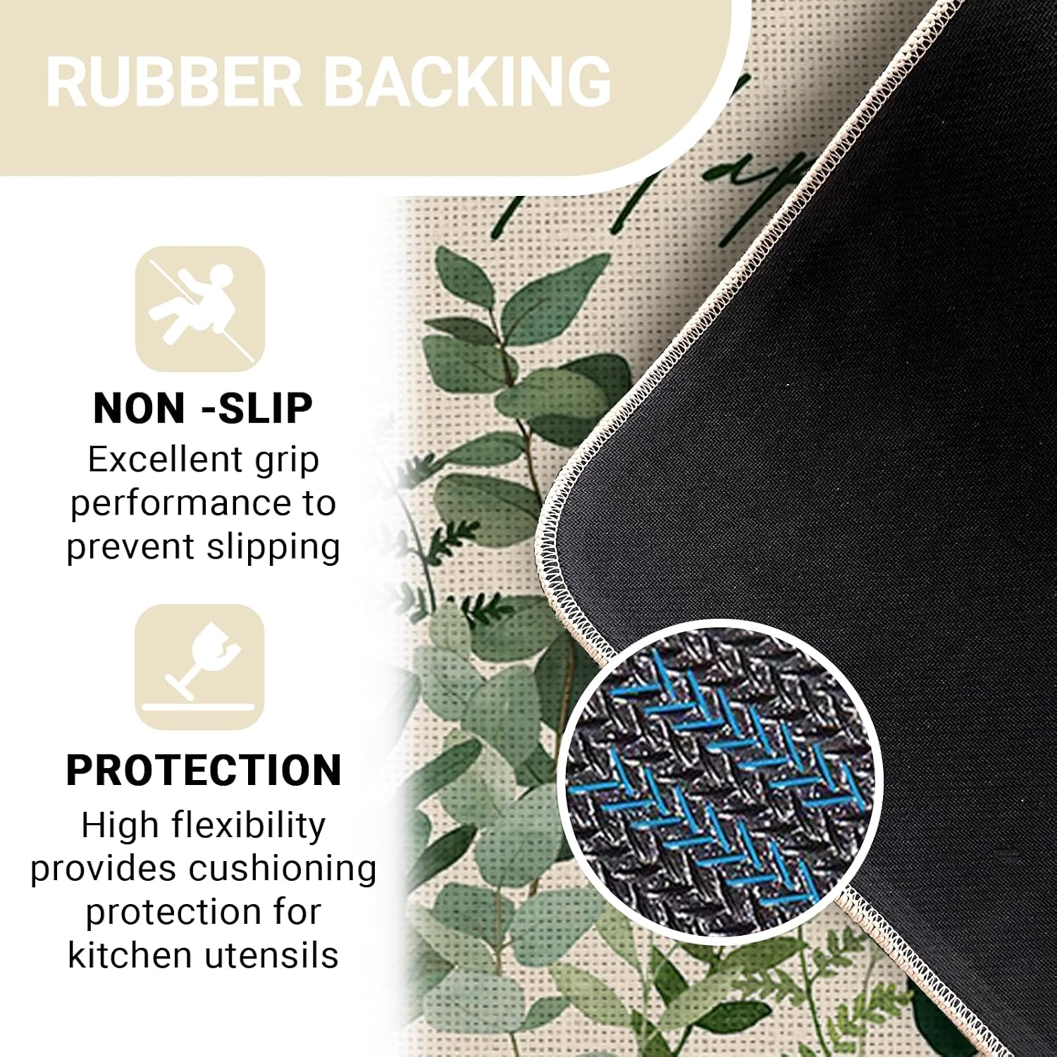 Green Eucalyptus Leaves Botanical Kitchen Rugs Set of 2, Natural Plant Greenery Choose Happy Floor Mats Home Decor, Spring Summer Live Simply Door Mat Decorations - 17x29 and 17x47 Inches