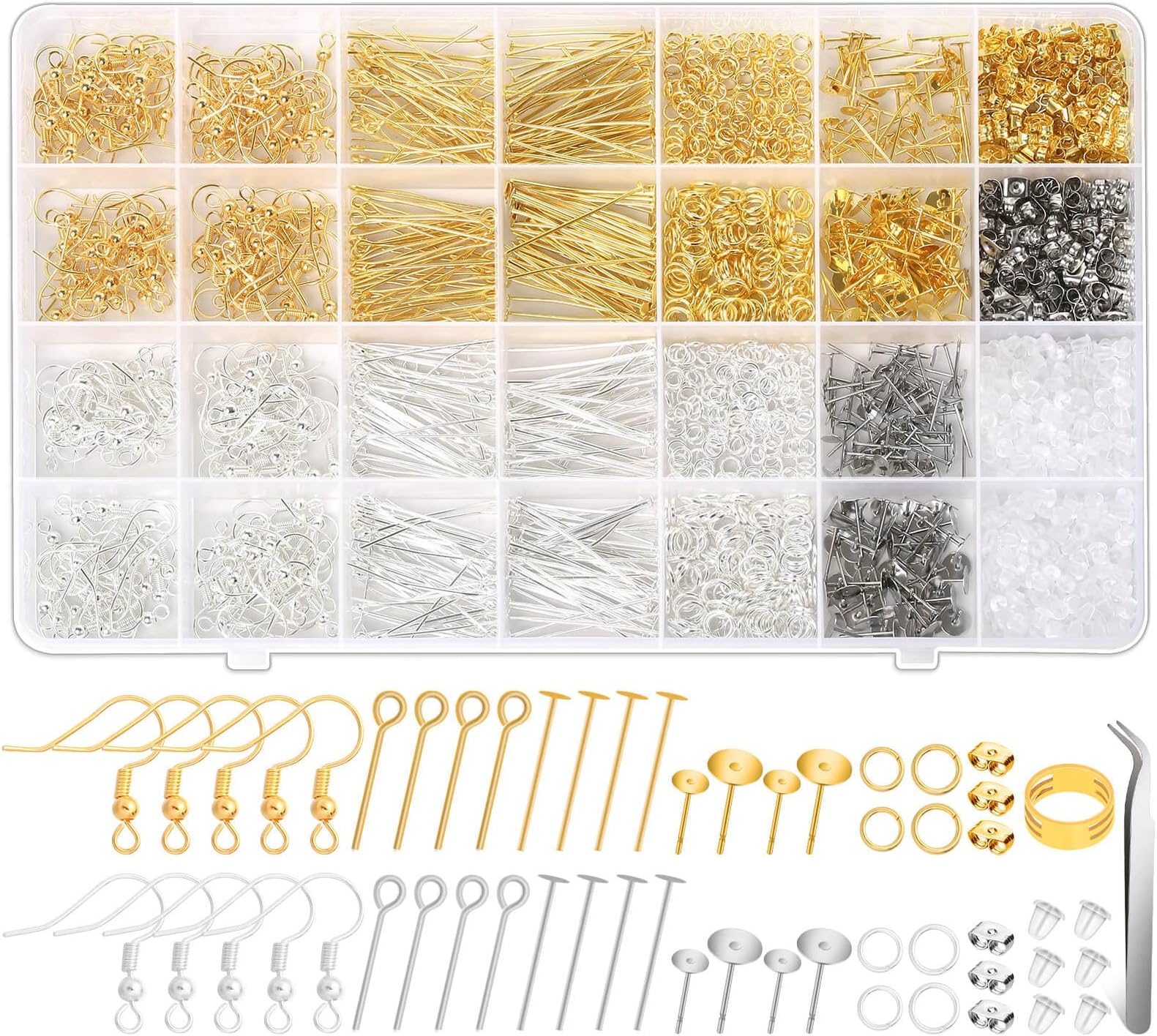 Modacraft Hypoallergenic Earring Making Kit, 2000Pcs Earring Making Supplies Kit with Earring Hooks, Earring Findings, Earring Posts, Earring Backs, Earring Pins Jump Rings for Jewelry Making Supplies