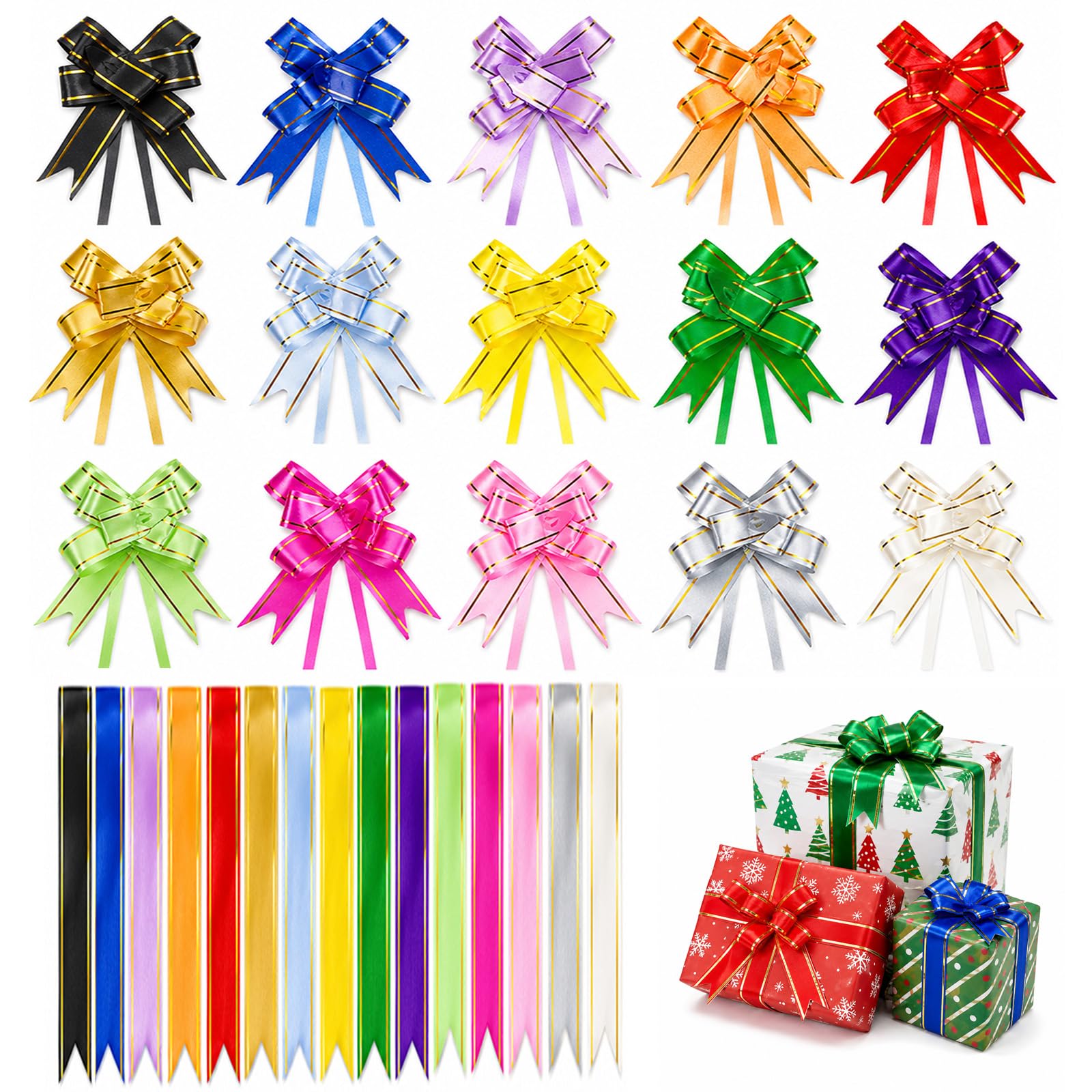 Guttiuaa 300Pcs Pull Bows for Gift Wrapping, 15 Color Decoration Present