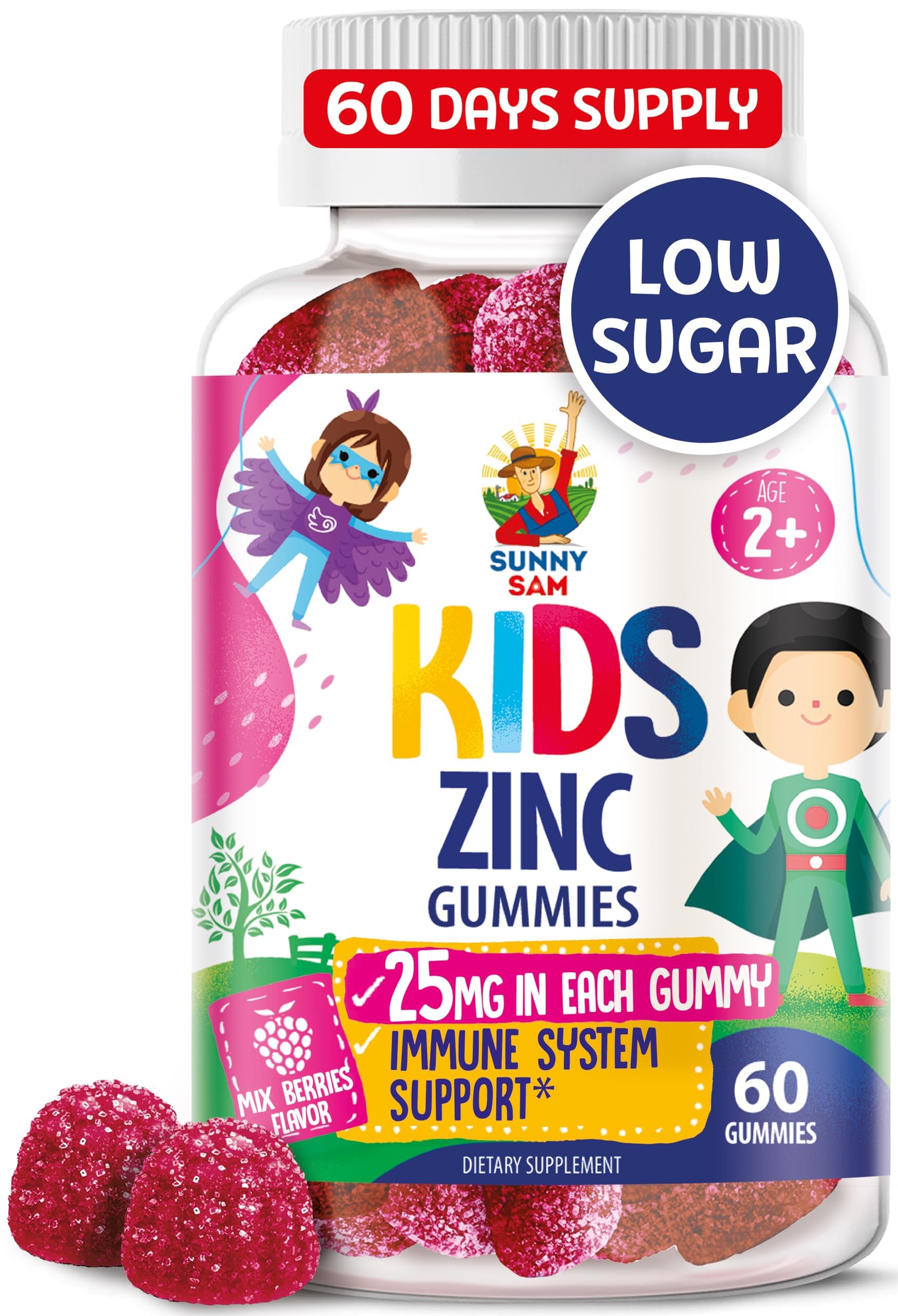 Zinc Gummies for Kids - Chewable Zinc Gummy Supplement for Children Immune Support - Low Sugar Natural Antioxidant Non-GMO Vitamin Chewables for Toddlers & Teens - 60 Gummies