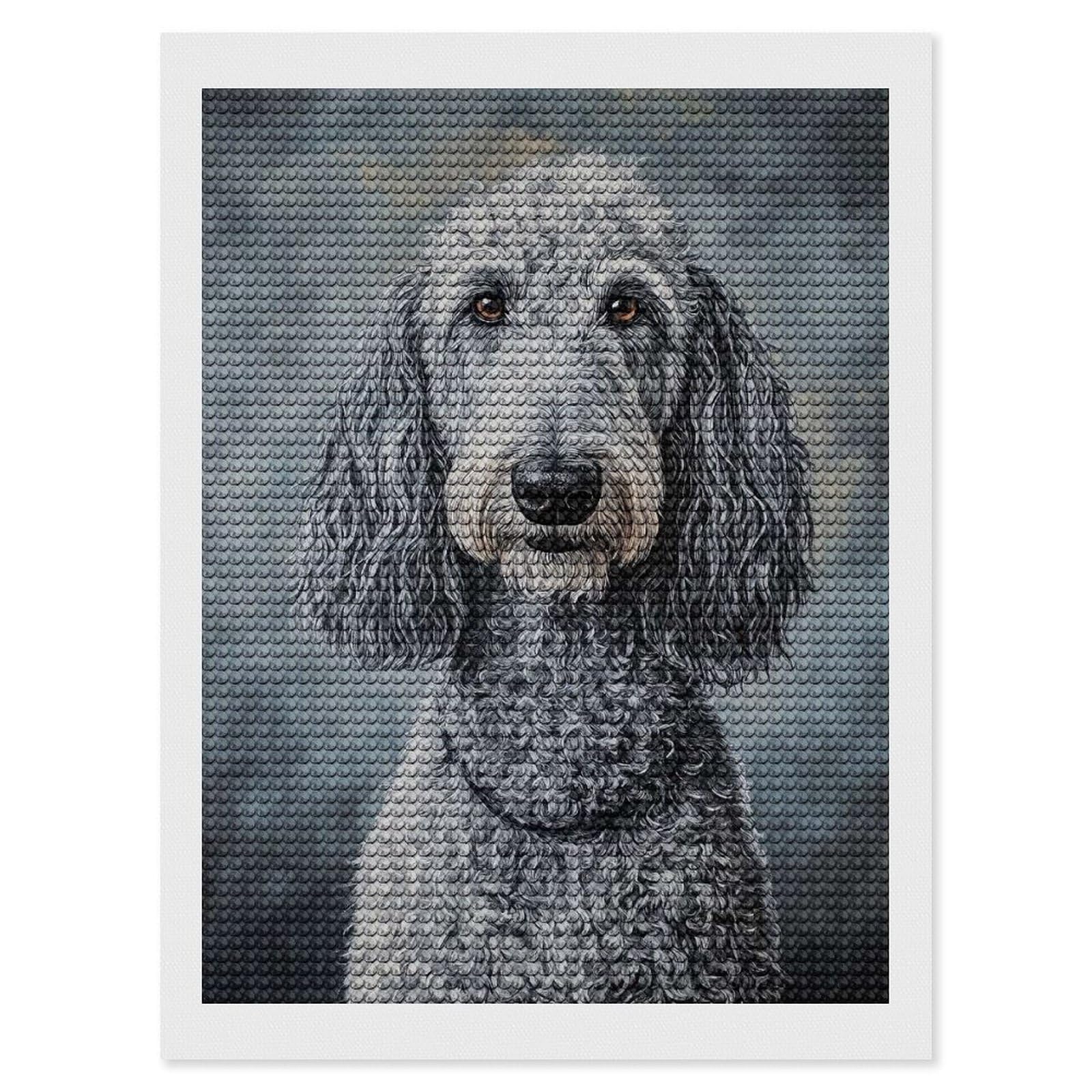 Junmoney Grey Dog Portrait Crystal Diamond Art Kit 12"x16", Stress Relief Craft, Decorative Artwork, Vintage Style Decor, Birthday Gift