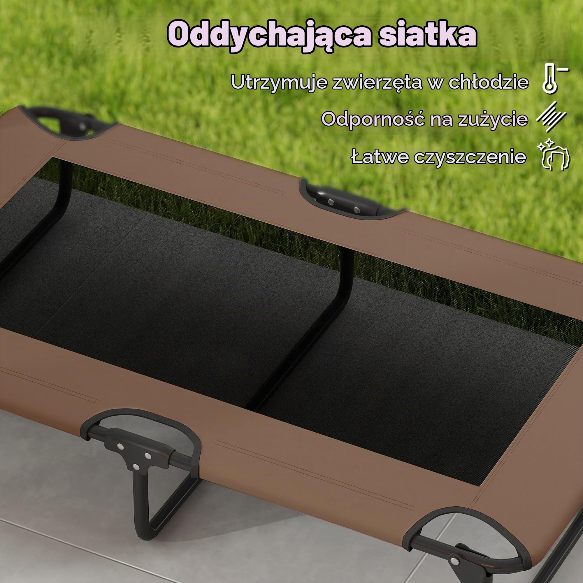 PawHut Legowisko składane outdoor podwyższone dla psów 107x61x20 cm Kawa