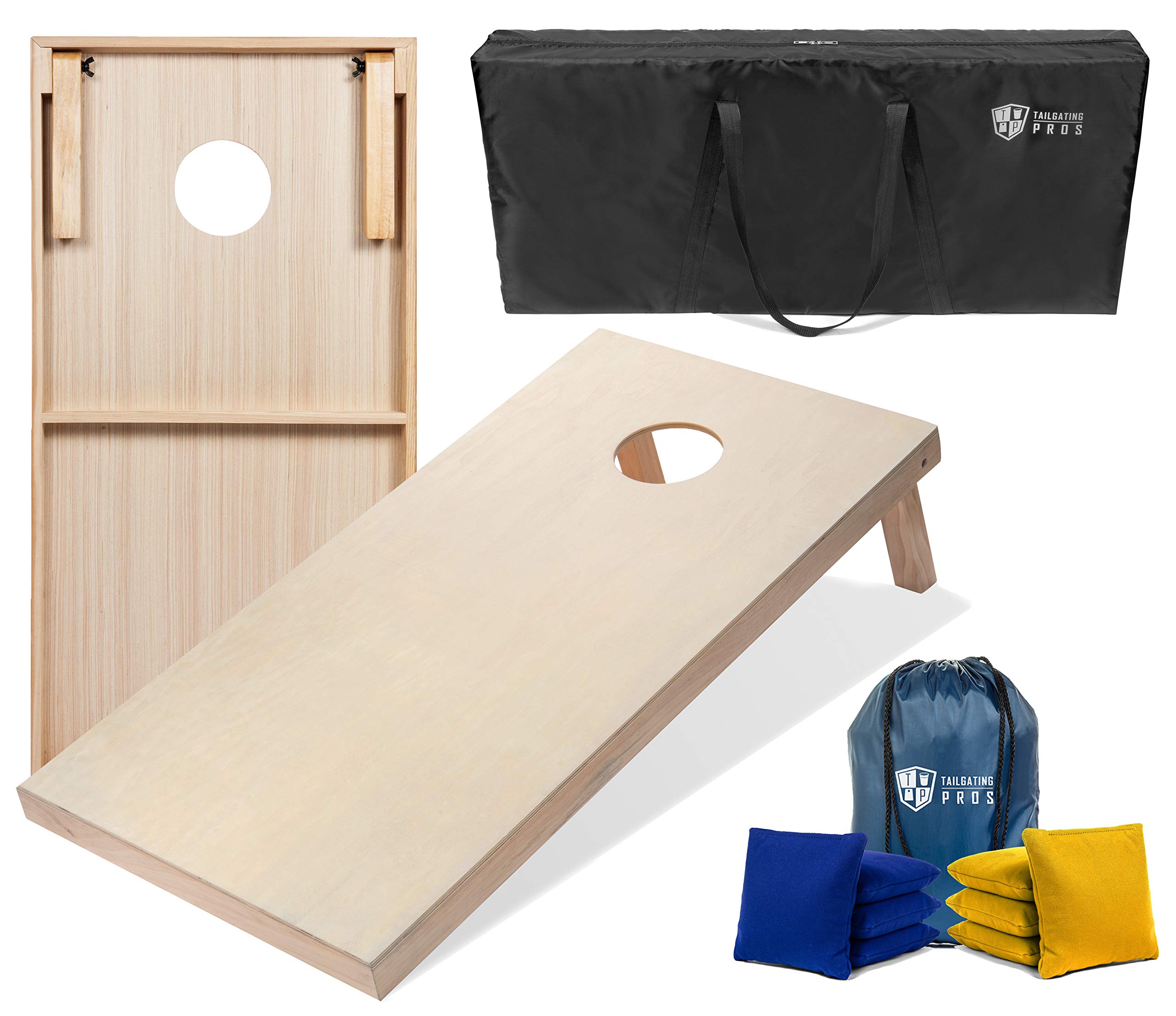 Tailgating Pros Cornhole Boards - 4'x2' & 3'x2' Cornhole Game w/Carrying Case & Set of 8 Corn Hole Bags - 150+ Color Combos! Optional LED Lights