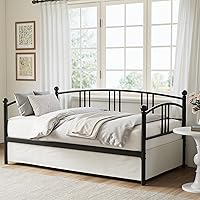 GarveeTech Pink Twin Metal Daybed with Storage No Trundle, Steel Slat Sofa Bed Frame for Bedroom Guest Room