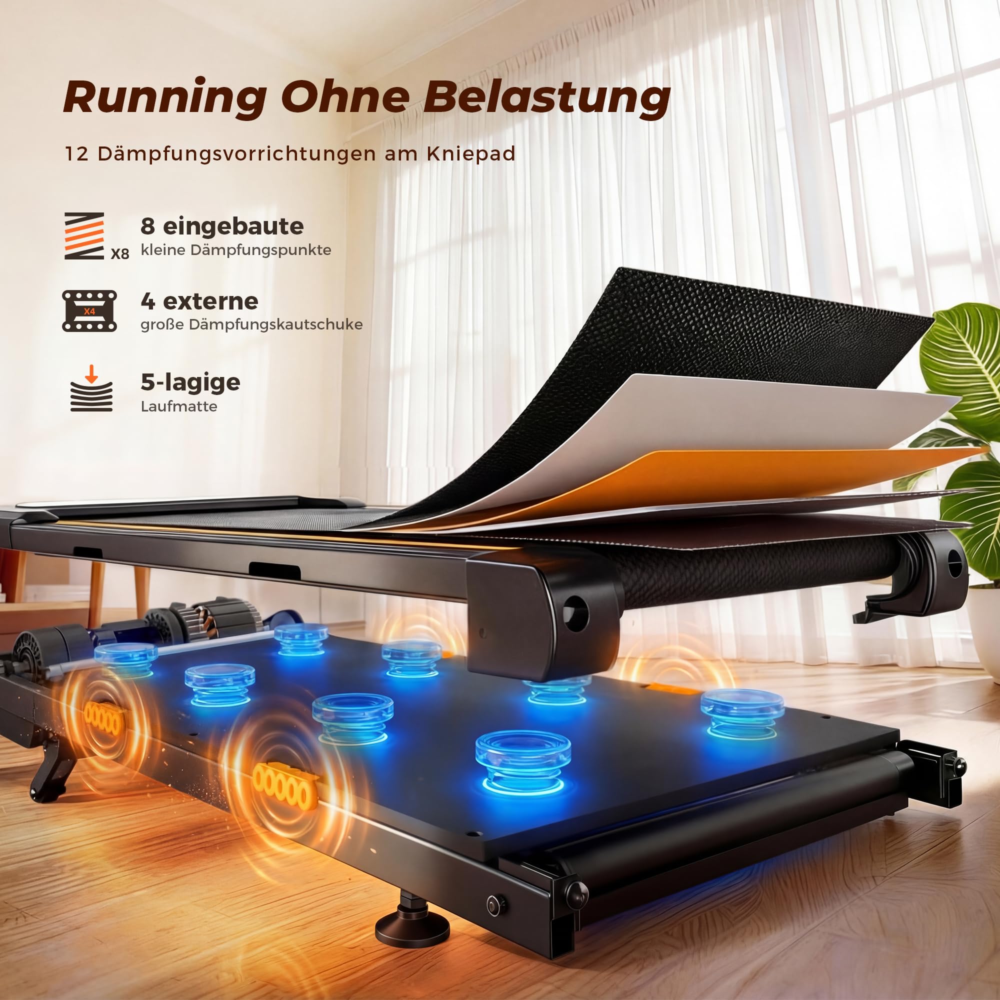 JAGJOG Walking Pad mit 12% Auto-Steigung für Kalorientraining | 2,5-PS-Motor, App, Fernbedienung, LED-Anzeige, Dämpfung und kompakte Nutzung im Home Office