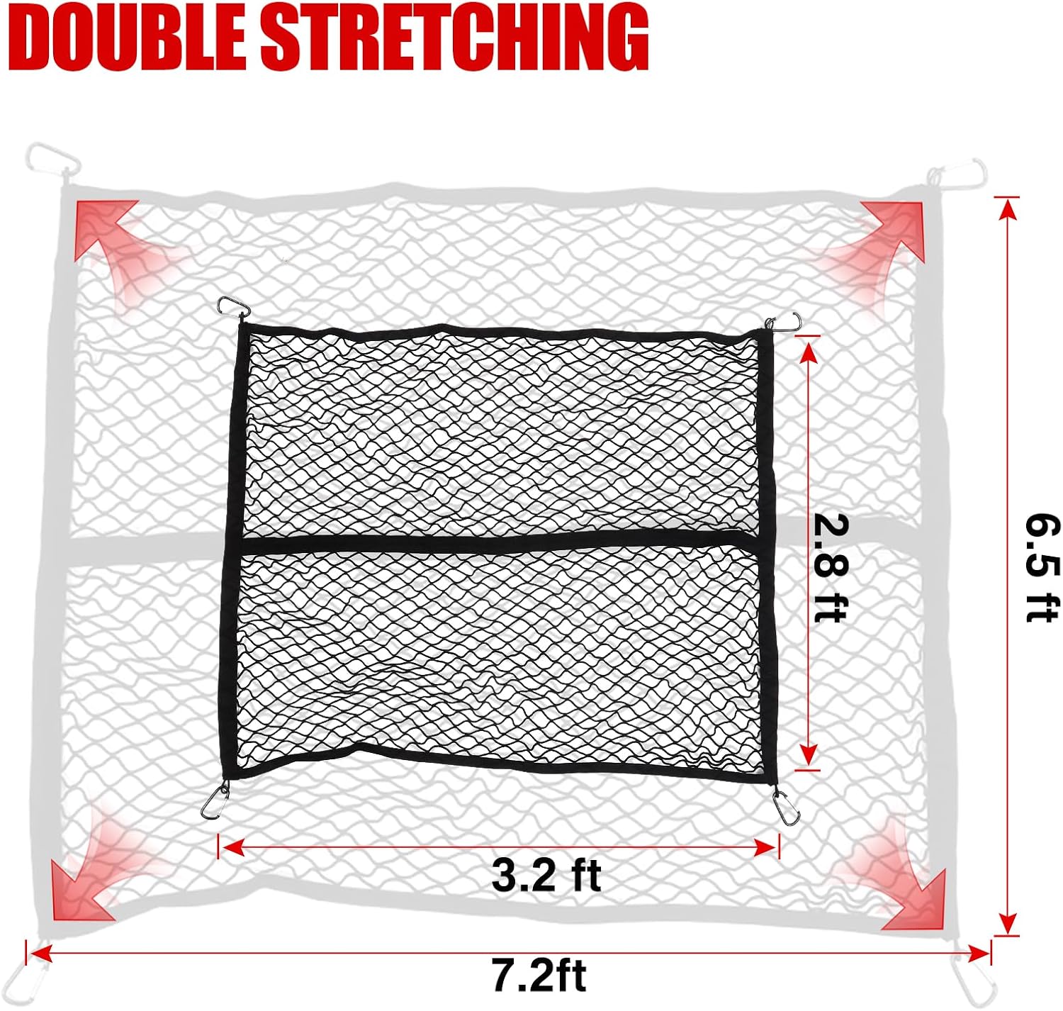 Mabett Truck Bed Cargo Fixed Net Highly Elastic for Ford Maverick Accessories 2022-2025, Stretchable Bed Mesh Net with 6 Metal Carabiners for Maverick (Elastic Fixed net)