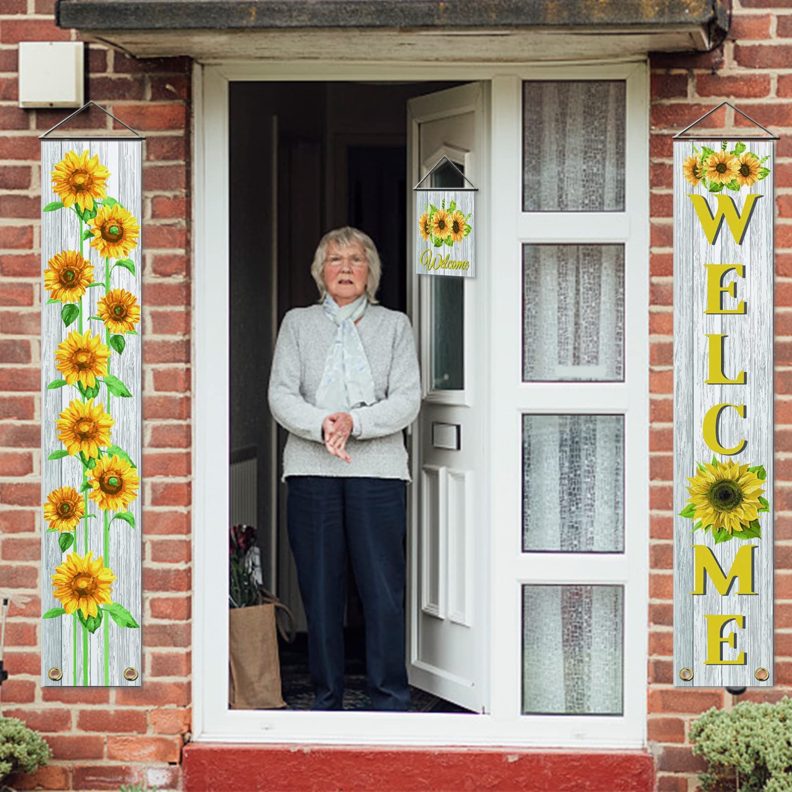 SUPERDANT 3 Stück Sonnenblume Willkommensbanner Türbehang Flagge Couplet Dekor Zeichen Set Tür Union Hängende Flagge Für Haus Haustür Veranda Schulgarten Partybedarf Klassenzimmer Schule Dekor