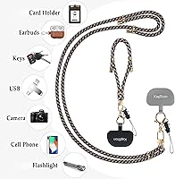 Vista 6 de Kaptron 2 cordones para teléfono celular correa universal ajustable para teléfono y correa de muñeca, con 2 clips de langosta y 2 parches de correa