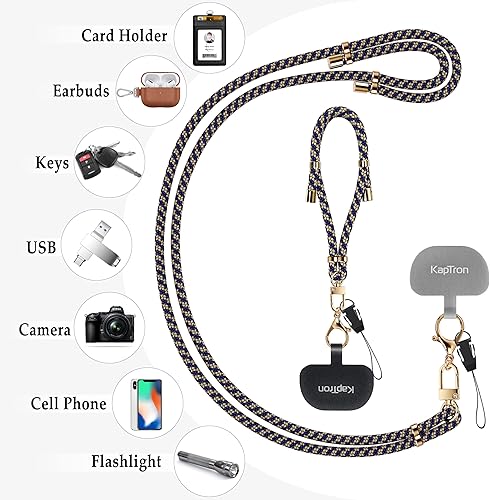 Miniatura 6 de Kaptron 2 cordones para teléfono celular correa universal ajustable para teléfono y correa de muñeca, con 2 clips de langosta y 2 parches de correa,