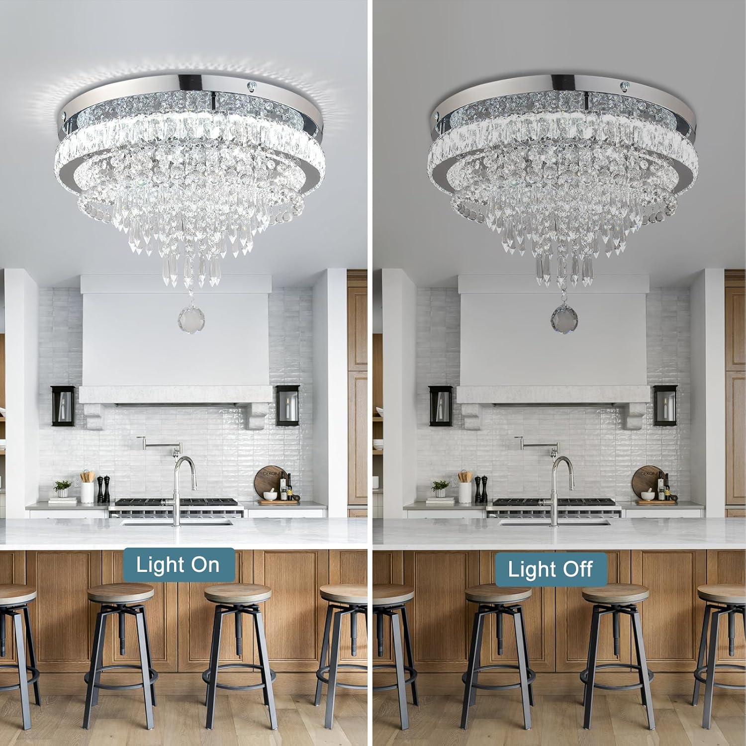 FRIXCHUR 19.7" Crystal Chandeliers Crystal Ceiling Light Fixtures Modern Flush Mount Light LED Chandelier Lamp for Living Room Bedroom Dining Room 6500K Cool White