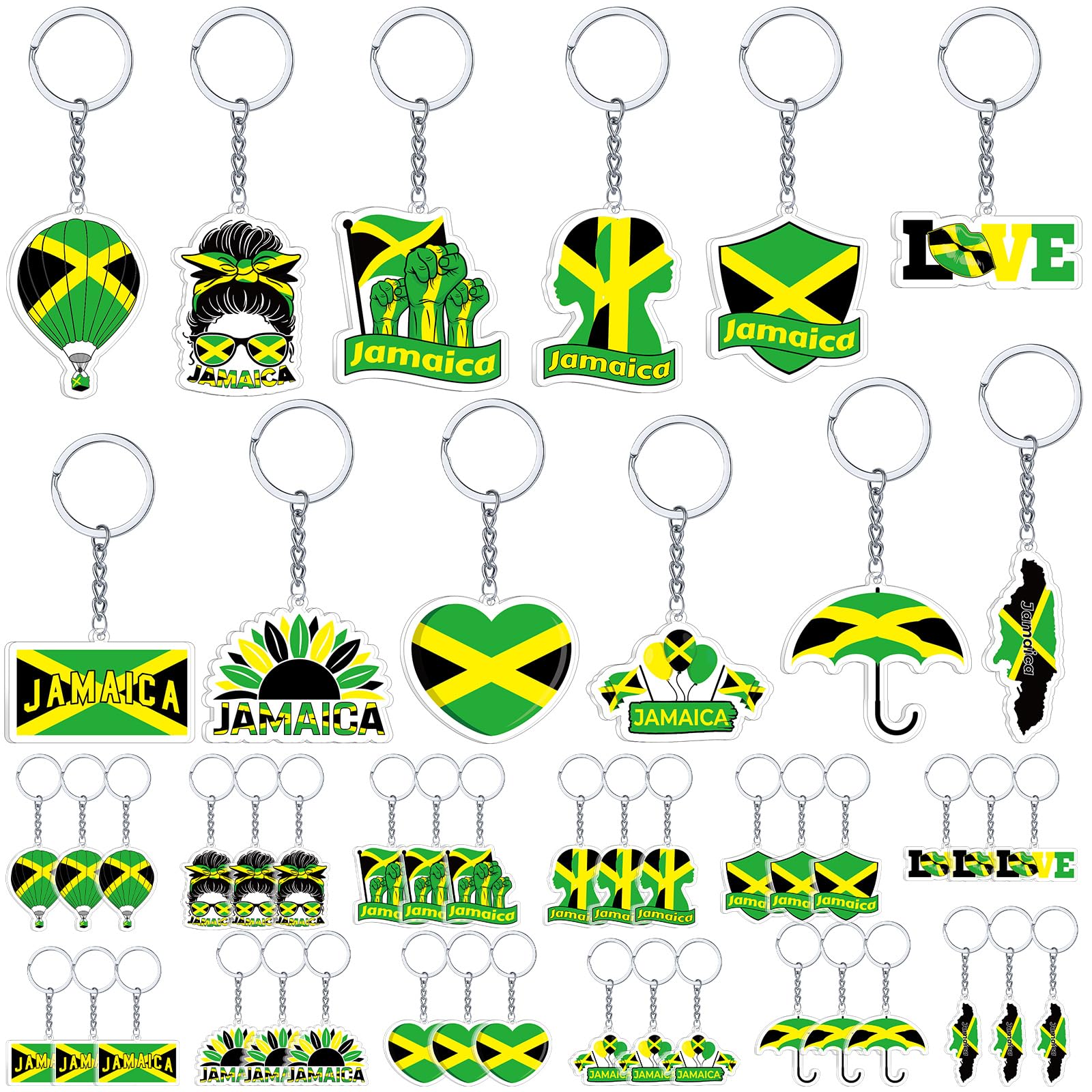 Liliaafar 36 Pcs Jamaica Flag Keychains Souvenirs Gifts Bulk Jamaican Themed Party Decorations Supplies Jamaican Party Favors for Holiday Heritage