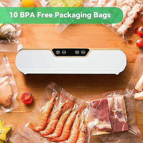Miniatura 8 de Máquina selladora al vacío de alimentos, succión fuerte de 62 KPA, modos secohúmedo, 10 bolsas de sellado al vacío para alimentos, temporizador