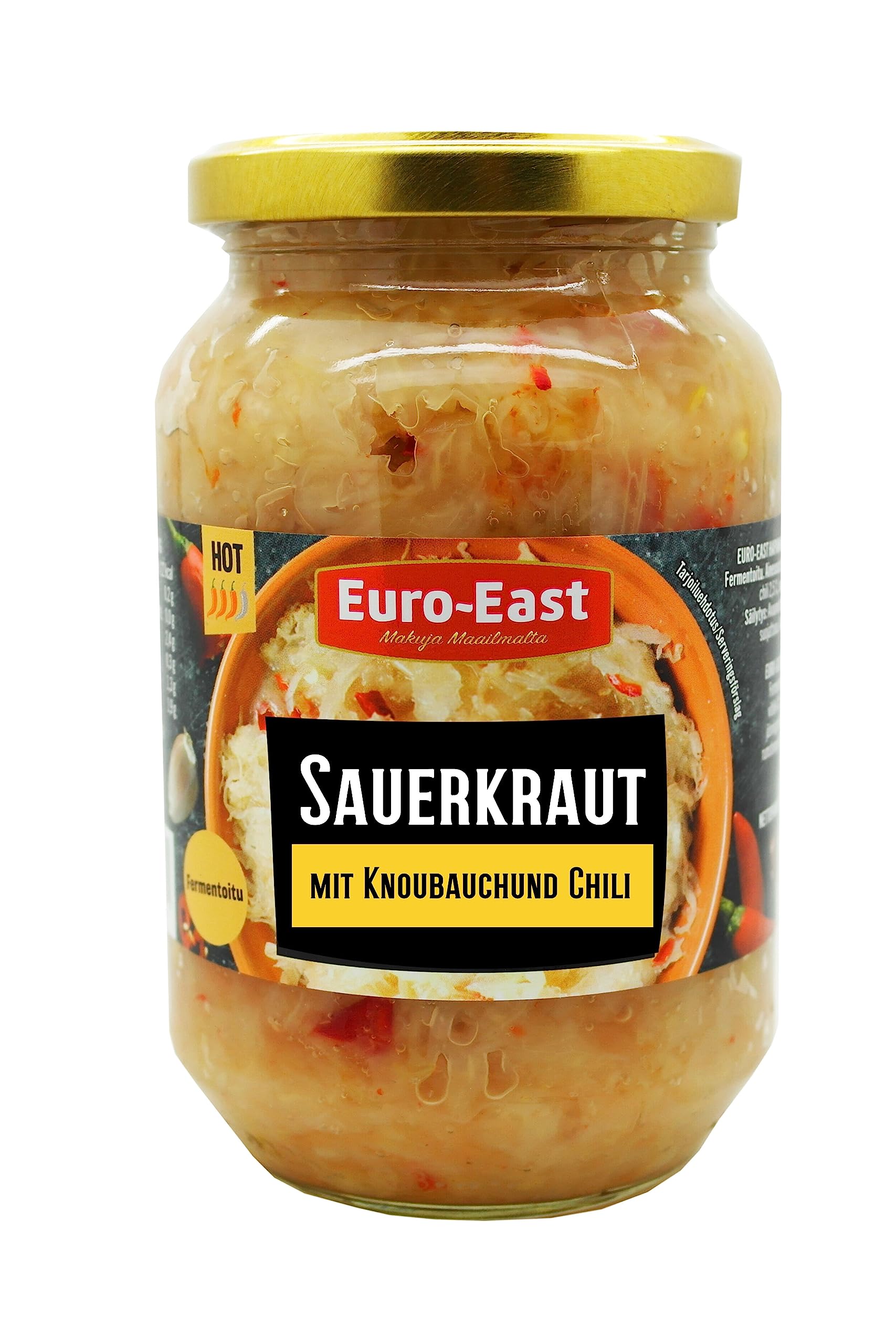 Euro-East Sauerkraut mit Knoblauch und Chili 6-pack im Glas x 460g | Vegan und Glutenfrei eingelegter Kohl | Fermentiertes Gemüse (6x460g)