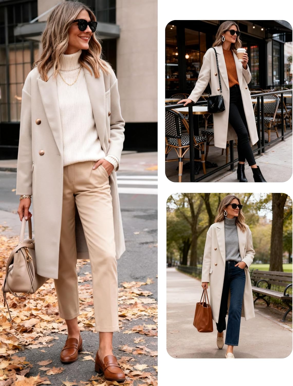 Hooever Women's Winter Double Breasted Wool Coat Drop Shoulder Long Sleeve Notch Lapel Long Trench Coat - Image 5