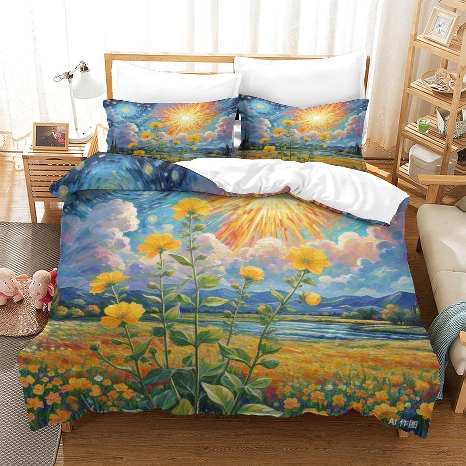 Parure de lit fleur honeysuckle housse de couette 260x220 cm fermeture éclair