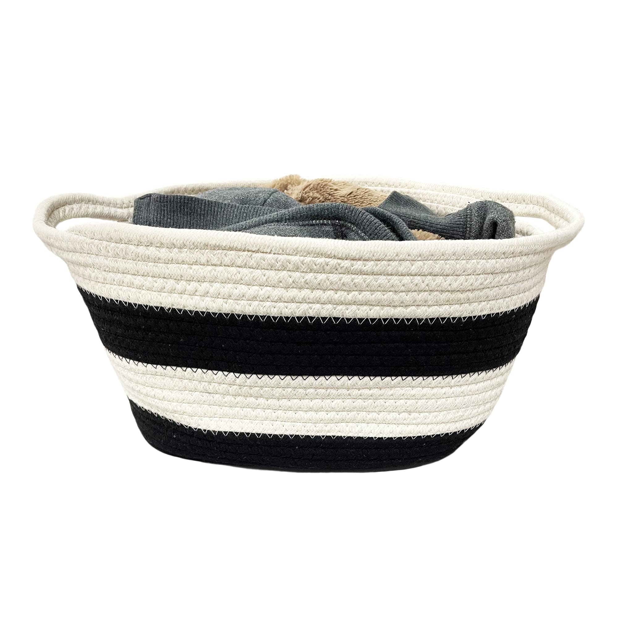 DSJ Foldable Cotton Rope Storage Basket with Handles - 14