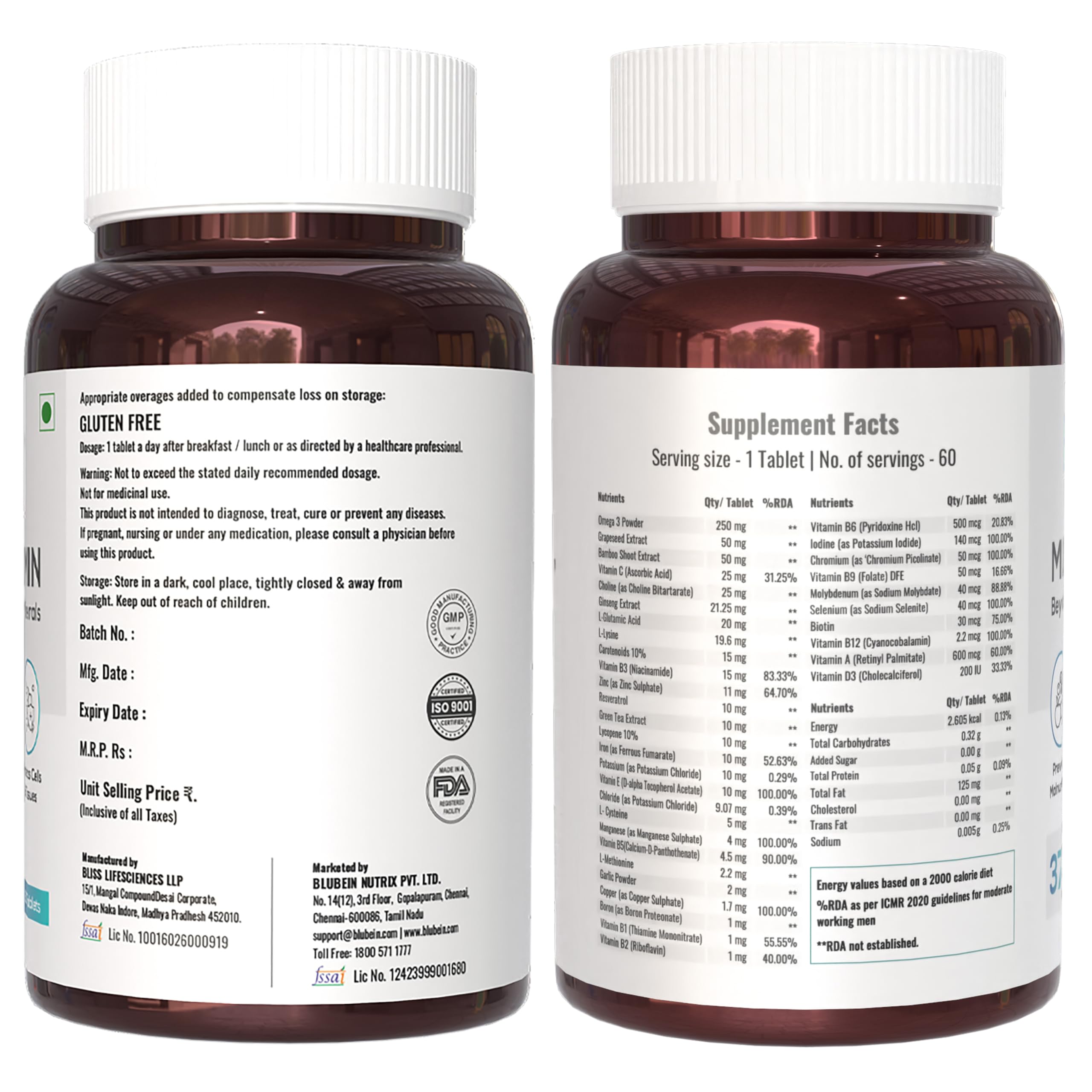Blubein Multivitamin 60 Tablets for Men & Women with 37 Vital Nutrients — Amazon image 8
