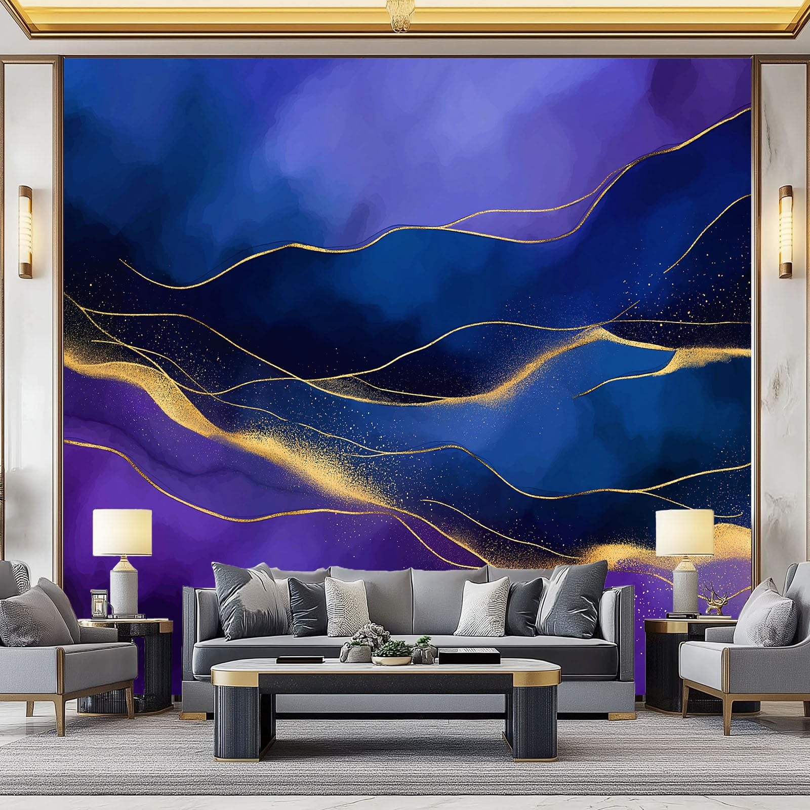 Dreamy Linework marmurowe murale fioletowe fototapety, nietkane murale ścienne do sypialni salonu dekoracja 350 x 256 cm pokój dziecięcy tło ściana dekoracyjna (nie samoprzylepna)