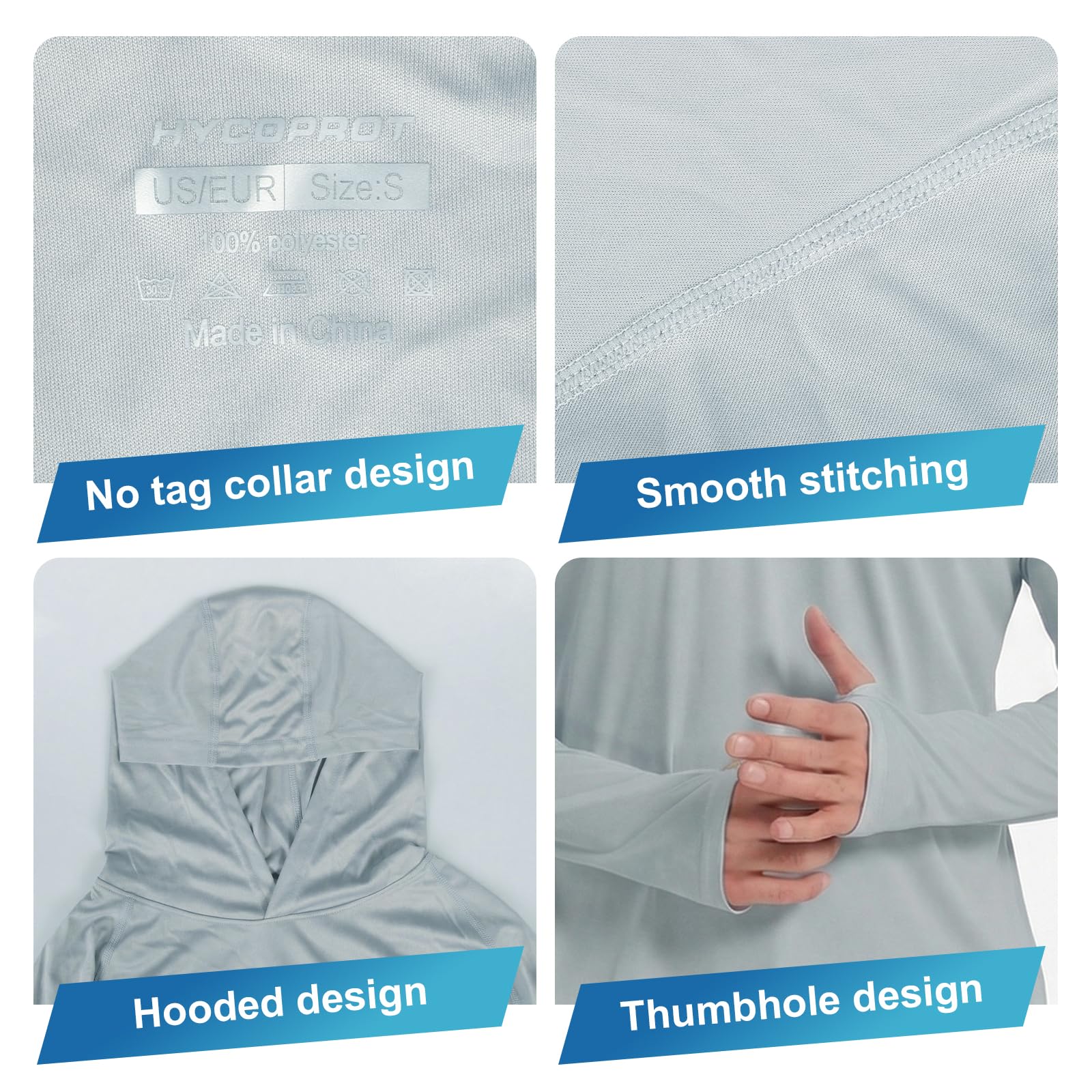 HYCOPROT Męskie koszule Rash Guard UPF 50+ koszule chroniące przed słońcem z długim rękawem bluza z kapturem UV topy kąpielowe szybkoschnąca lekka koszulka wędkarska Rashguard SPF odzież do pływania