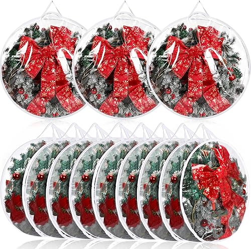 Aliceset 9 bolsas de almacenamiento de corona de Navidad de 36 pulgadas, bolsas de almacenamiento de Navidad con ventana transparente, contenedor de