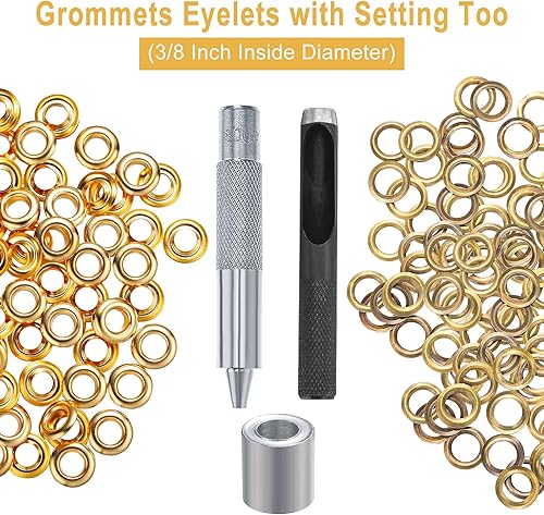 Miniatura 23 de Pangda Juego de 100 ojales con herramienta de ajuste y caja de almacenamiento para tela, lonas, cortinas Plata