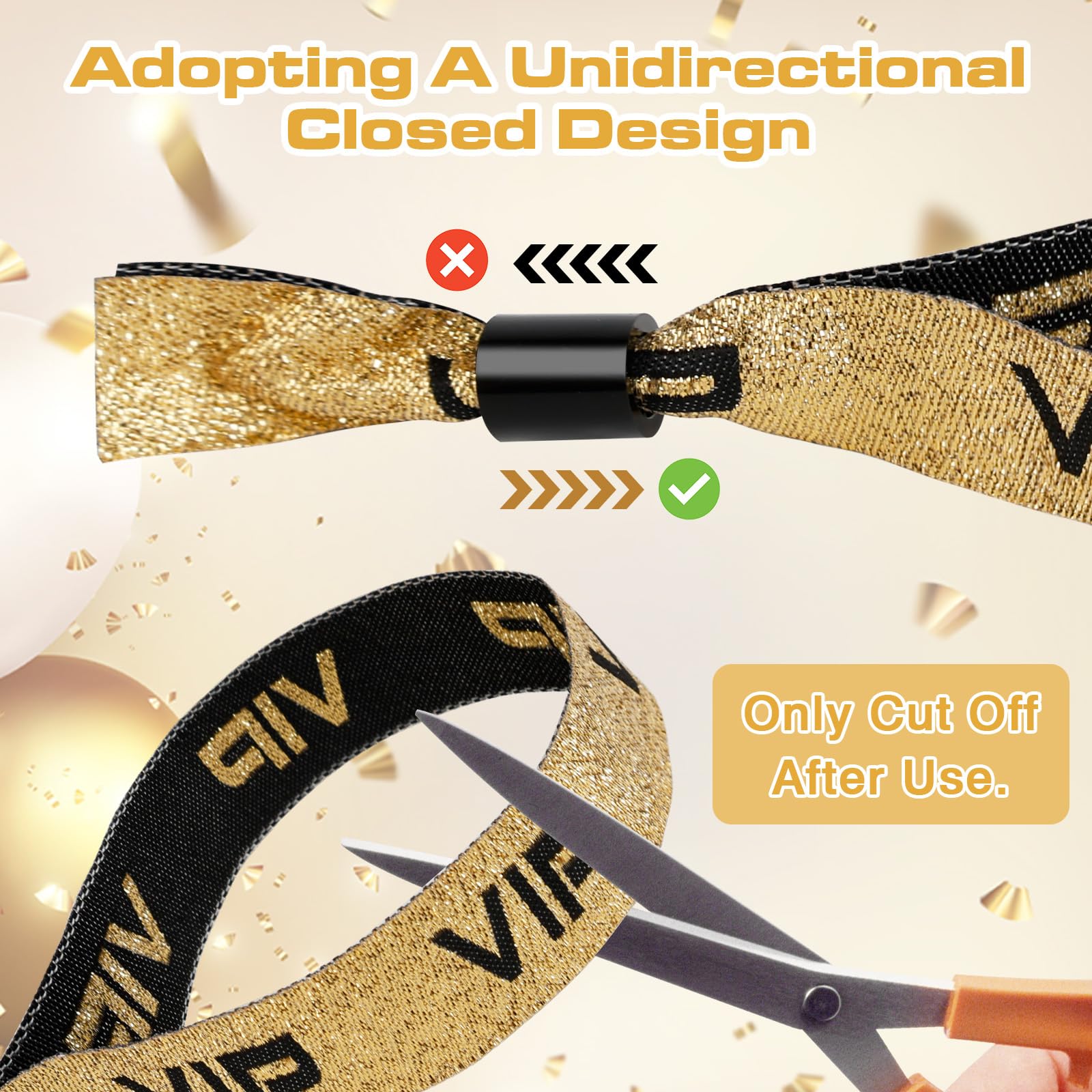 60 Piezas Pulseras de Entrada VIP Bandas de Entrada de Tela Cintas Identificativas de Oro Negro Pulseras de Identificación con Cierre para Fiesta Festival Evento Concierto Cumpleaños Boda