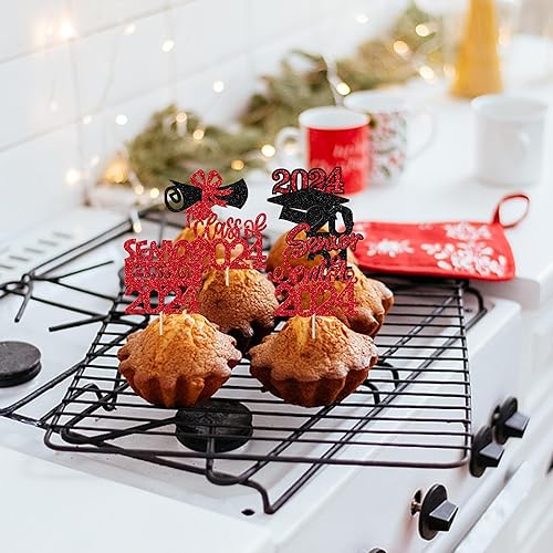 Miniatura 3 de Rsstarxi Paquete de 24 adornos para cupcakes de graduación 2023 con purpurina para la clase superior de 2023, tapa de graduación, diploma para