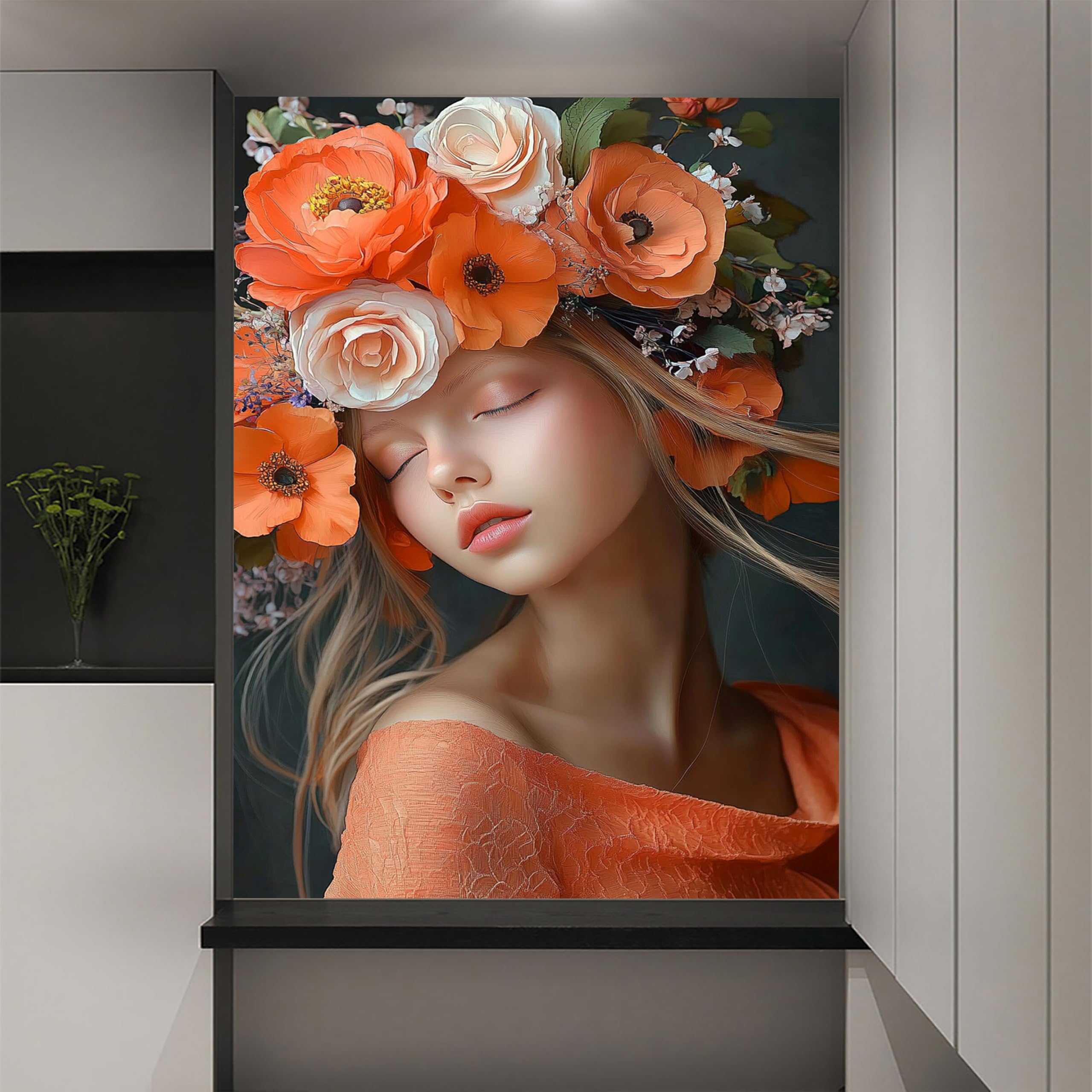 Custom Size Wall Murals - Beauty Relief Wallpaper, Hand-Painted Beauty Mural - Self-Adhesive Removable Stick Wallpaper for Bathroom