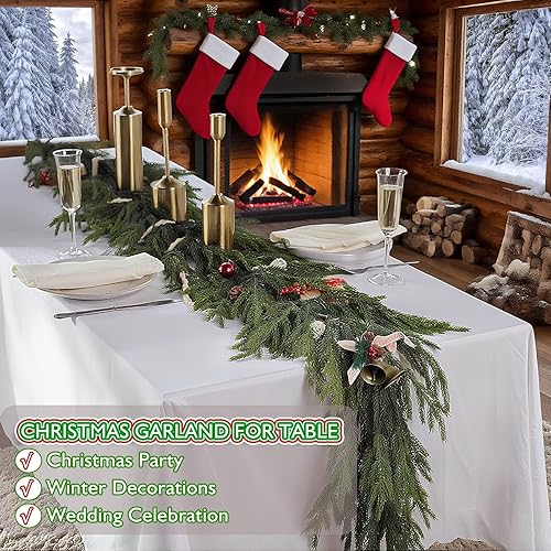 Miniatura 5 de Guirnalda de pino Norfolk artificial de 6 pies, guirnalda de pino de invierno de tacto real, guirnalda verde realista para mesa, manto, pared,