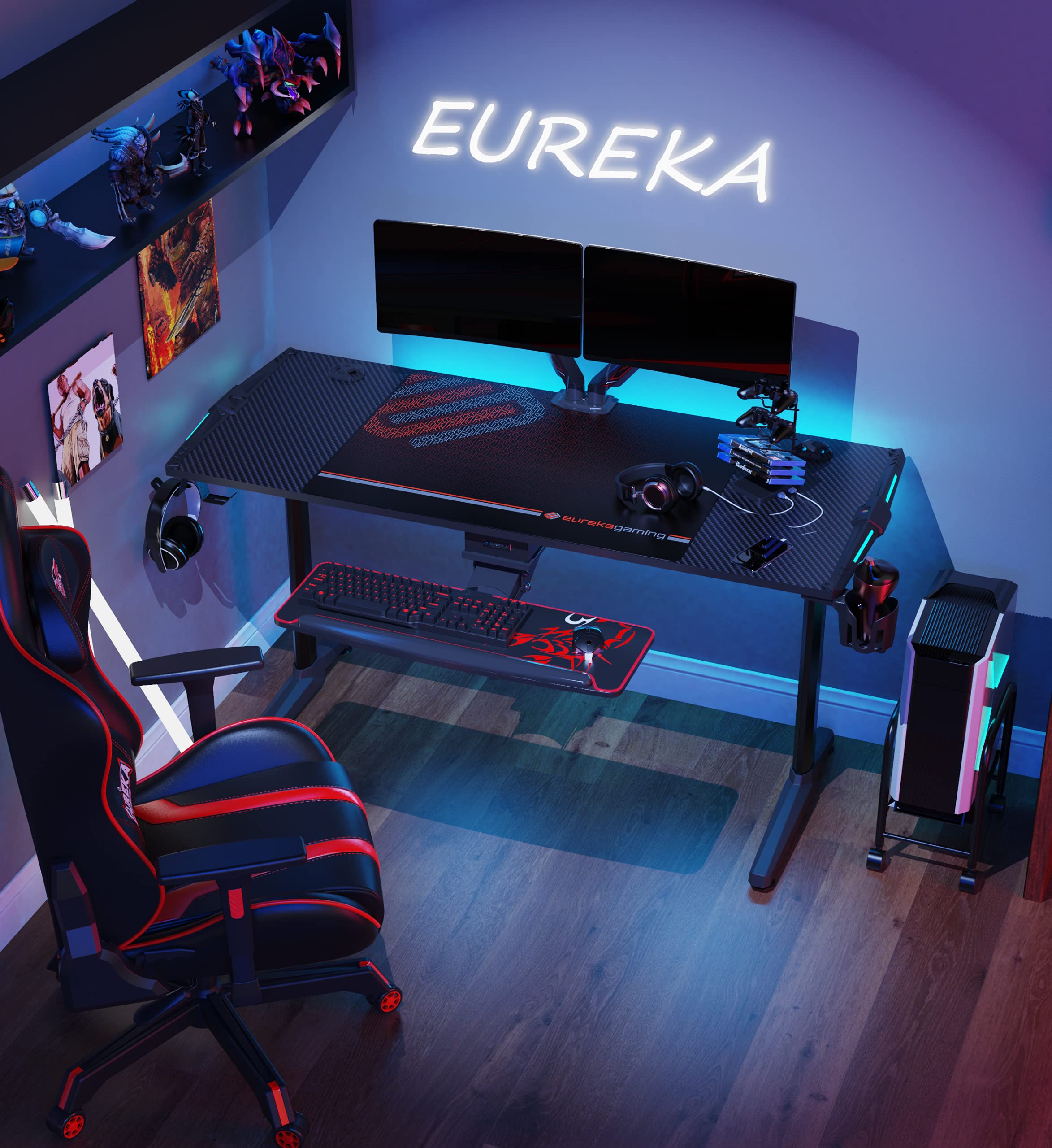 EUREKA ERGONOMIC Gaming Desk 55 Inch IShaped Computer Corner Desk PC