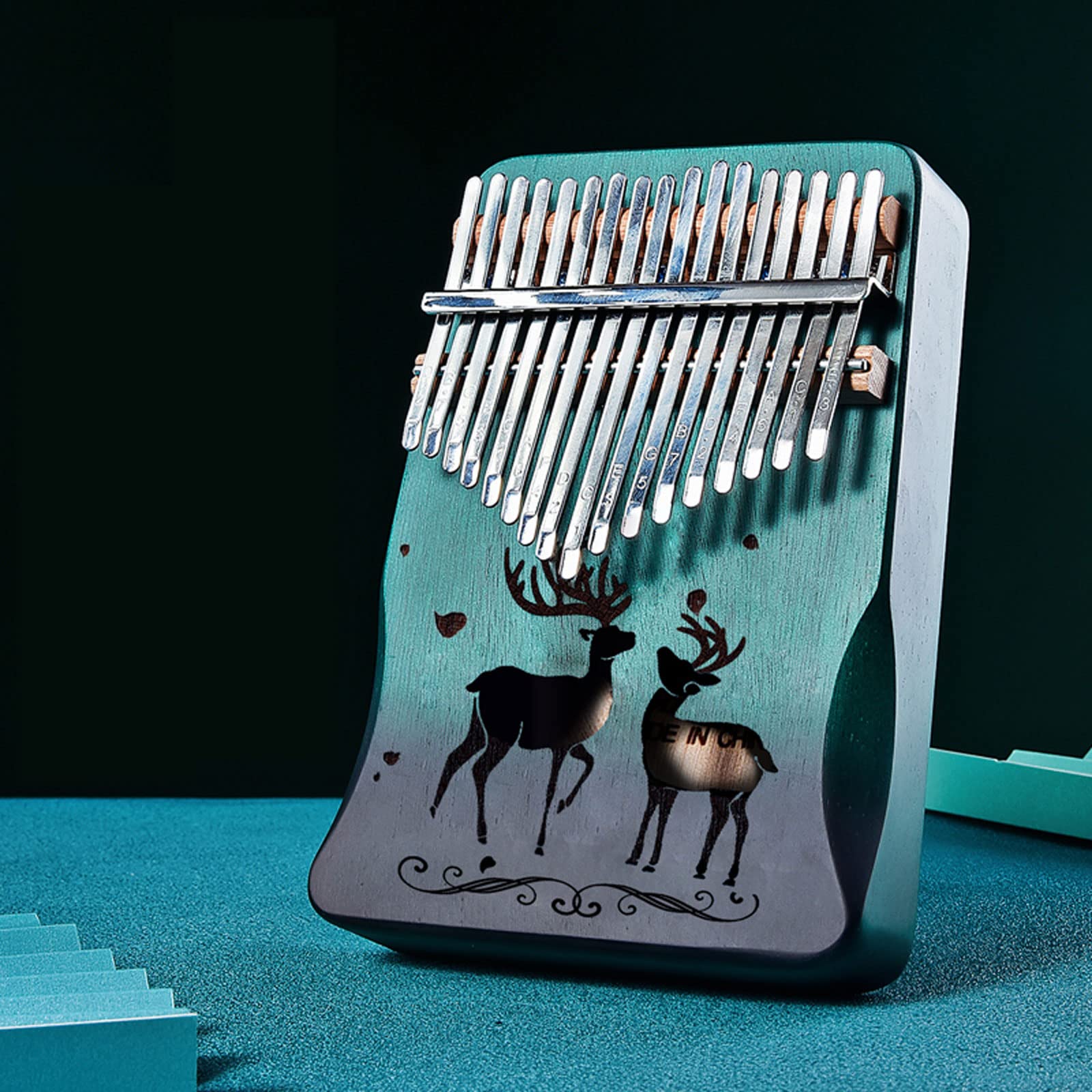Suono Squisito Strumento Musicale per Pianoforte a Pollice in Mogano a 17 Tasti ， Squisito Motivo a Doppio Cervo ， per Elementi Musicali Portatili per Principianti Facile da Giocare