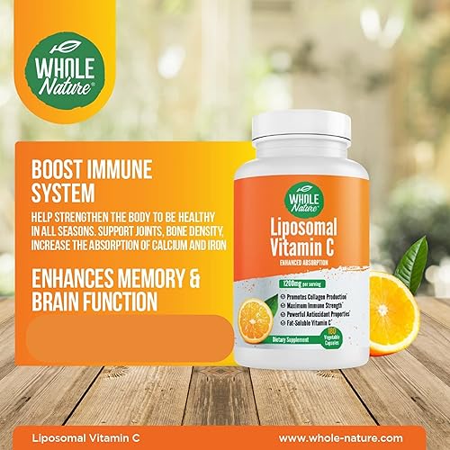 Miniatura 9 de Píldoras de suplemento de vitamina C liposomal de 1200 mg - Alta absorción 180 cápsulas veganas soluble en grasa VIT C, sistema inmunológico de