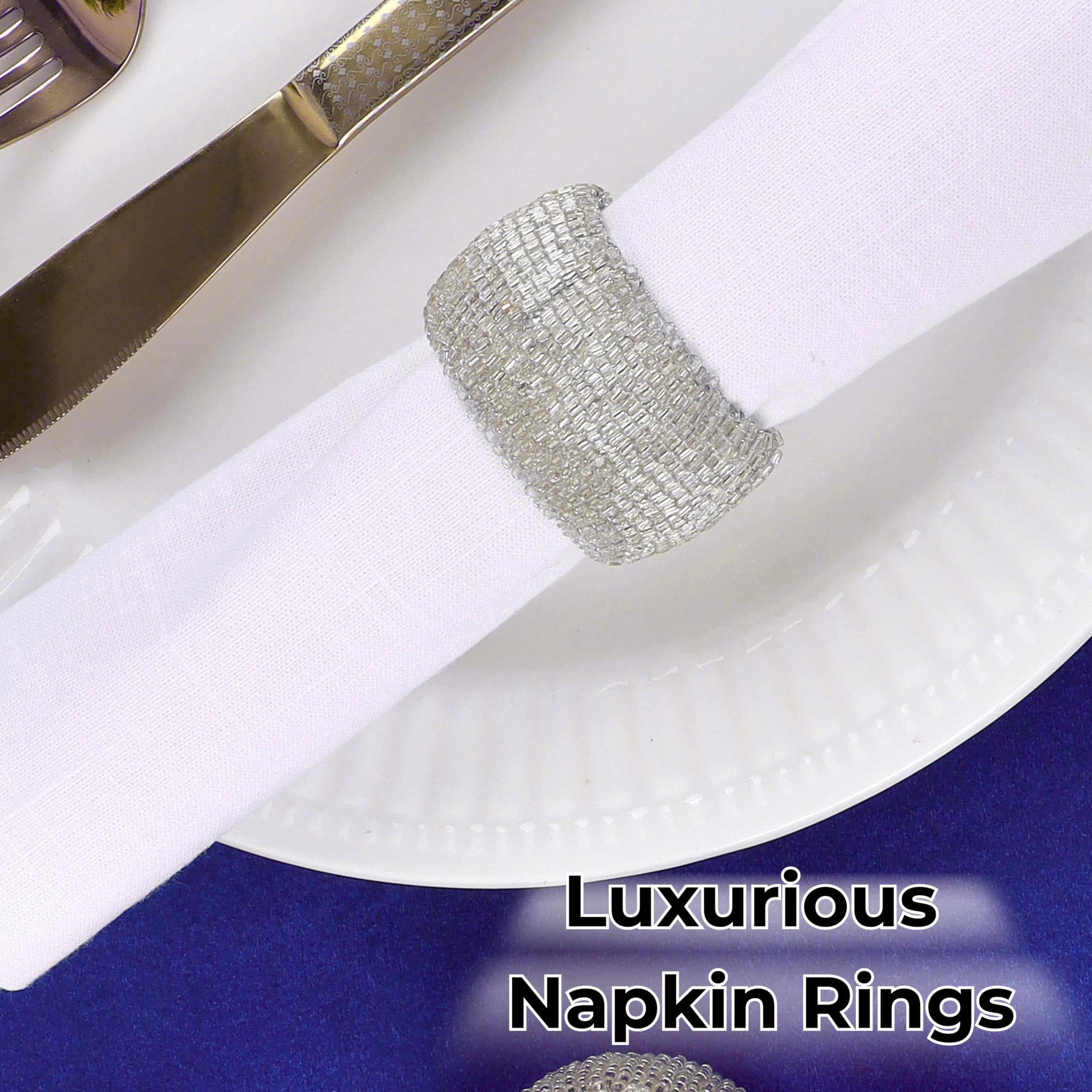 Set di 12 portatovaglioli con perline, fatti a mano da abili artigiani, per Natale, Ringraziamento, feste, decorazioni da tavolo, set di anelli decorativi per tovaglioli, argento