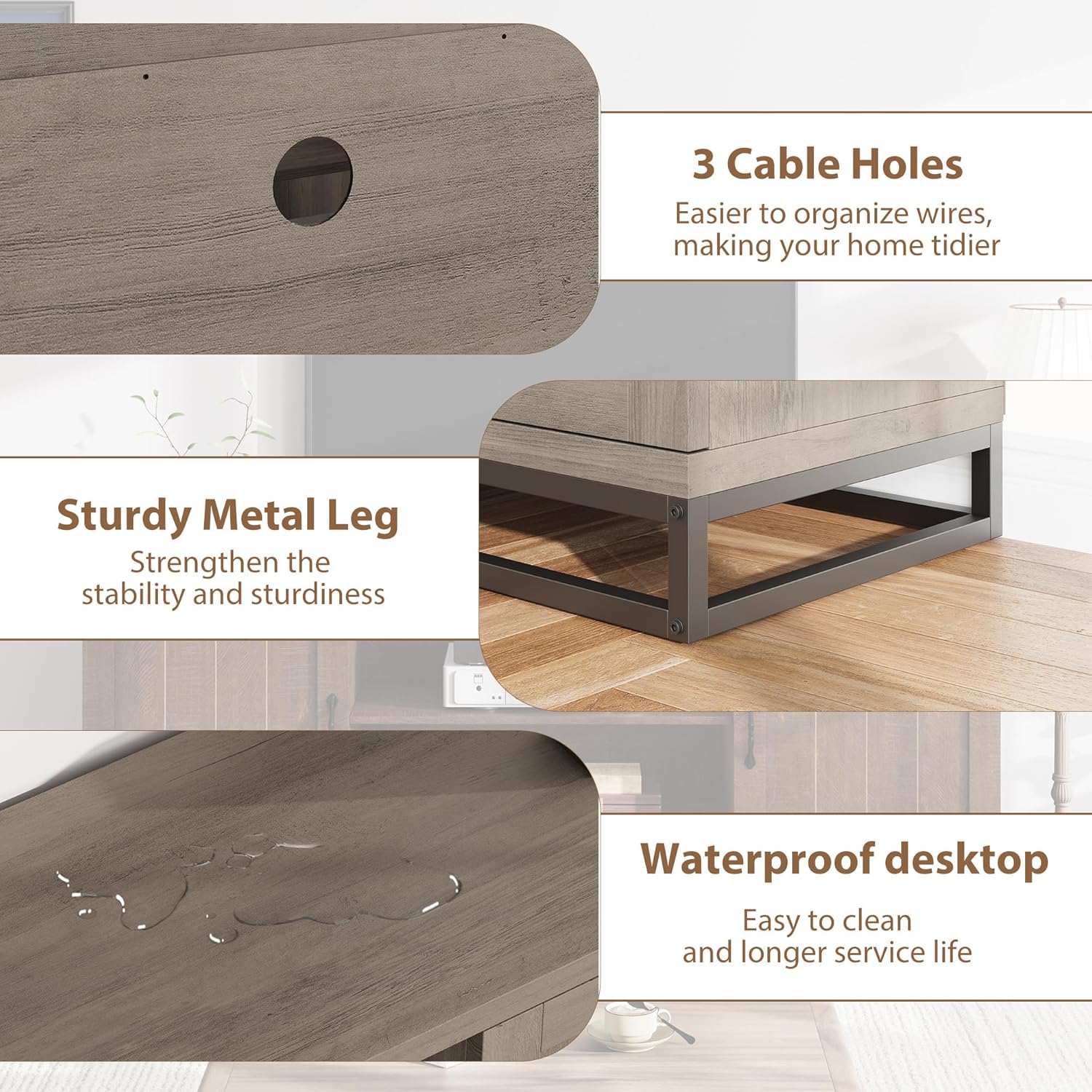 Garvee Farmhouse TV Stand for Living Room, Entertainment Center with 2-Tier Adjustable Shelves & Metal Leg, Wooden TV & Media Console Table for 75 Inch with Storage Compartments, Gray