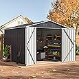 Zstar 7.5 x 8.5 FT Outdoor Storage Shed, Utility Tool Shed Storage House with Updated Frame Structure & Lockable Door, Waterproof Garden Steel for Backyard, Garden, Lawn, Patio, Brown