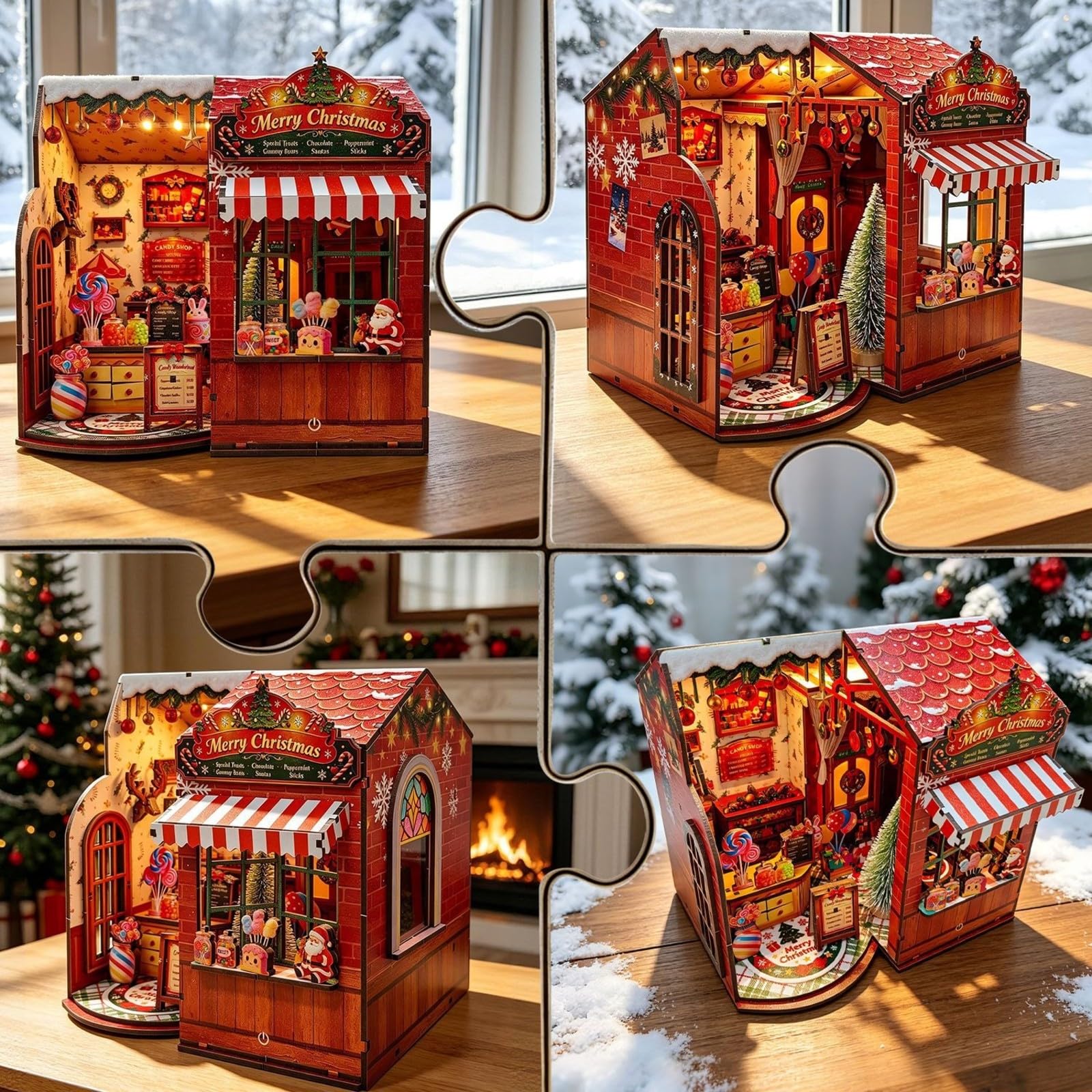 Almencla Modellino 3D in Legno Decorativo Diorama | Casetta Decora, per Decorazione Natalizia, Scrivania