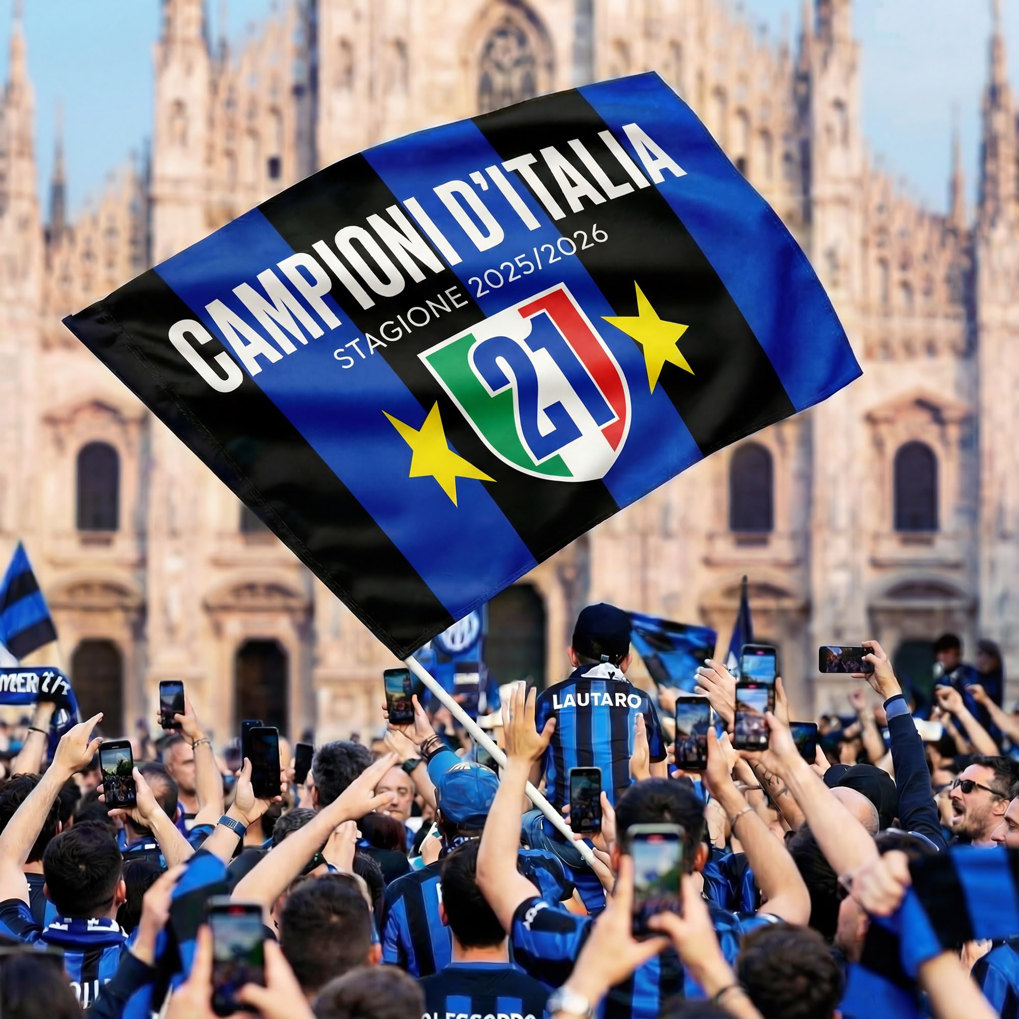 Bandiera Inter 21 Scudetto Neroazzurra Grande 100 * 150 cm - Stagione Scudetto 2025/26