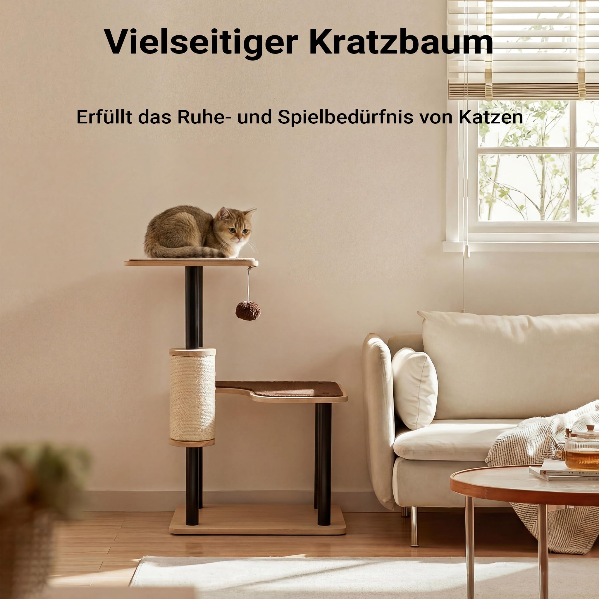 Fudajo Kratzbaum aus Metall 40 x 30 x 62 cm mit Sisal, Kratzmöbel mit Kratzbrett, Katzenbaum mit großer Liegefläche und modernem Design
