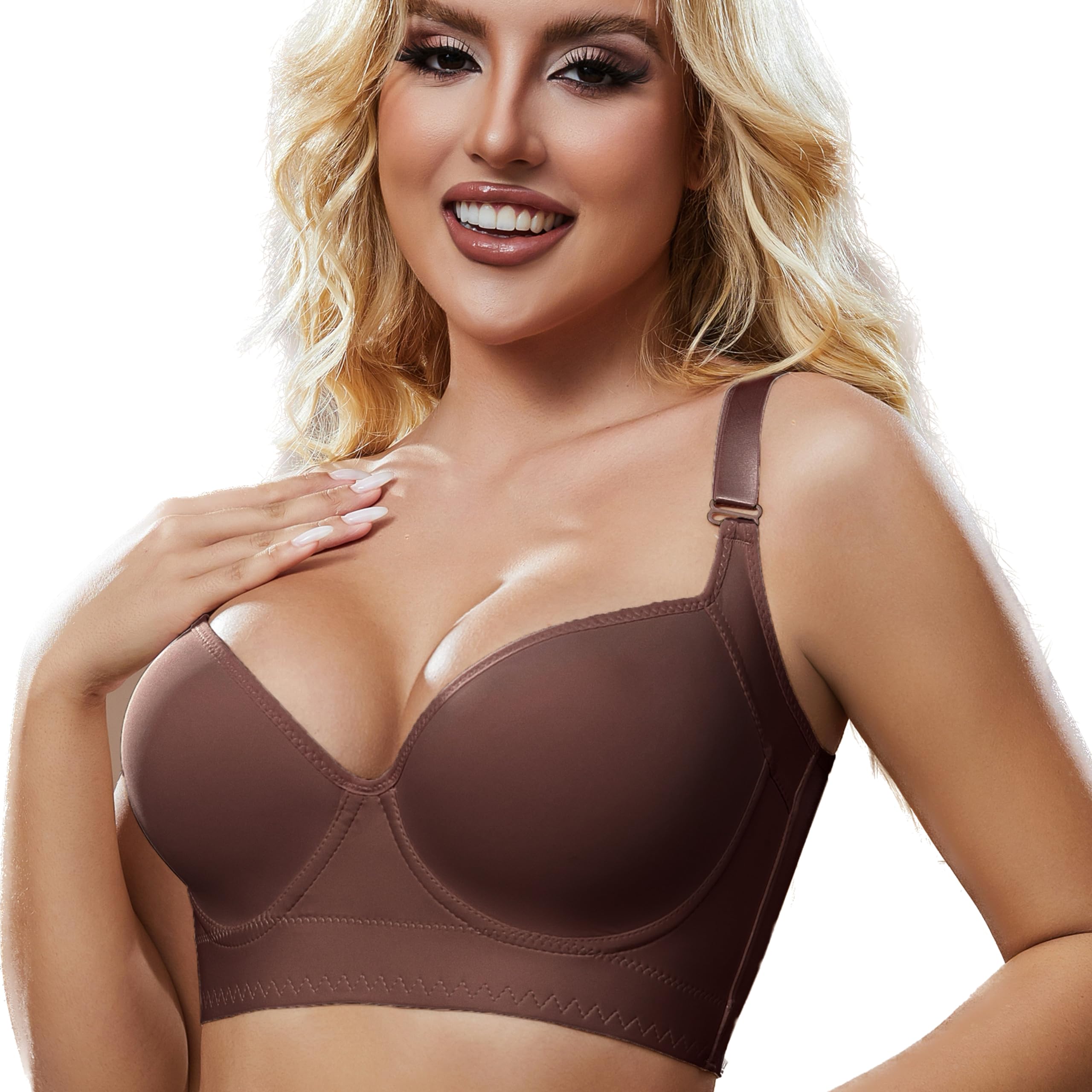 Simpyiss Super Push Up Bra Smoothing Back Fat Bra with Support Comfortable Seamless T Shirt Bra (34B-46DD)