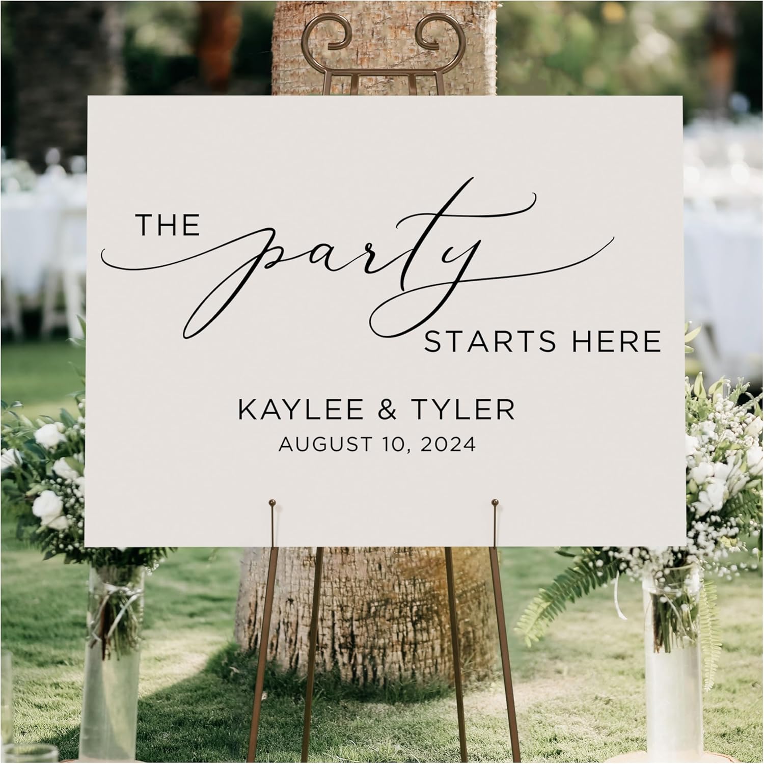 The Party Starts Here Sign, Personalized Celebration Decal for Weddings, Birthdays, Anniversaries ..., Several Sizes & Colors, Decal ONLY