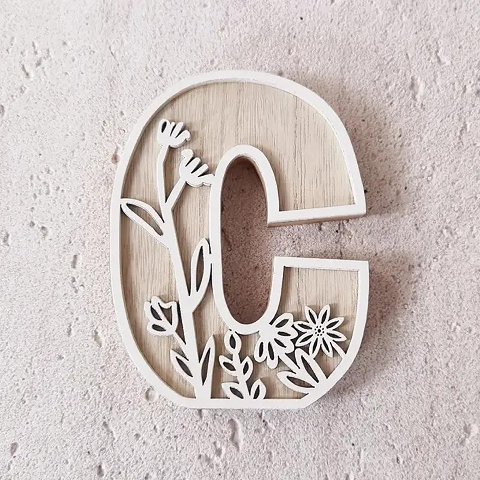 5 26 Letters for Wall Decoration Flowers Can Be Painted on Wood Nursery Letters Wooden Letters for Crafts Name Tags Wedding Home Decoration (C, One Size)