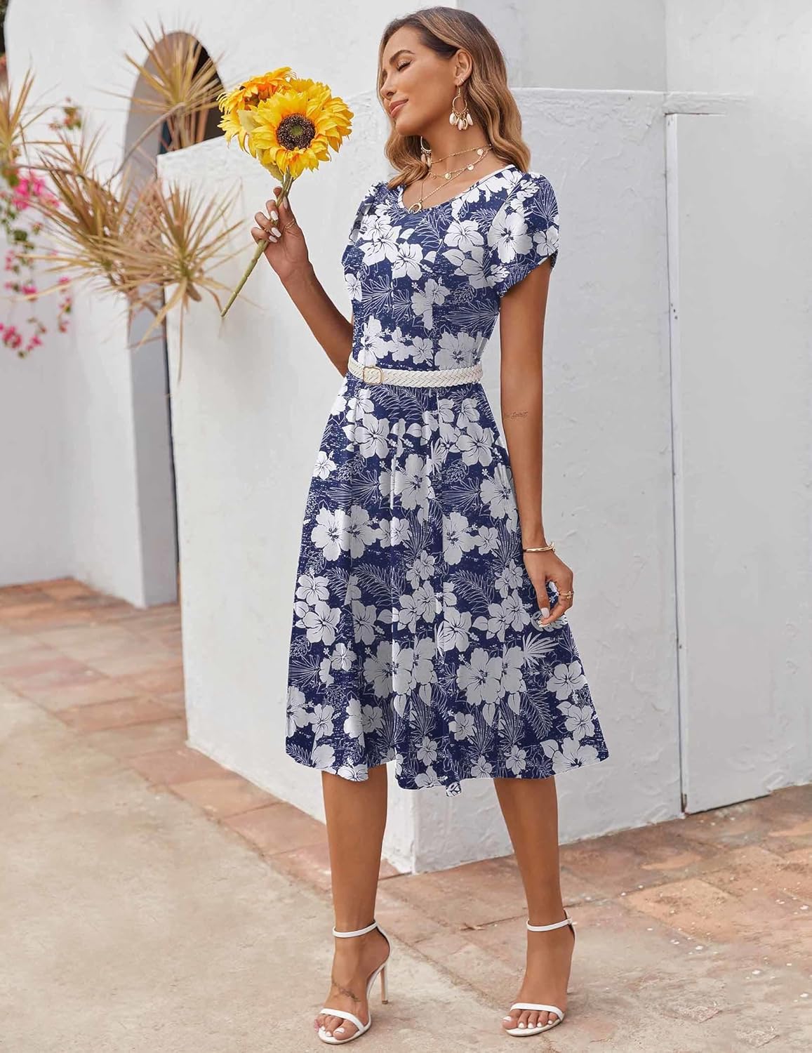 ZEAGOO Womens Casual Dresses for Summer Short Sleeve Flare Midi Dress Loose Flowy Beach Sundress - Image 5