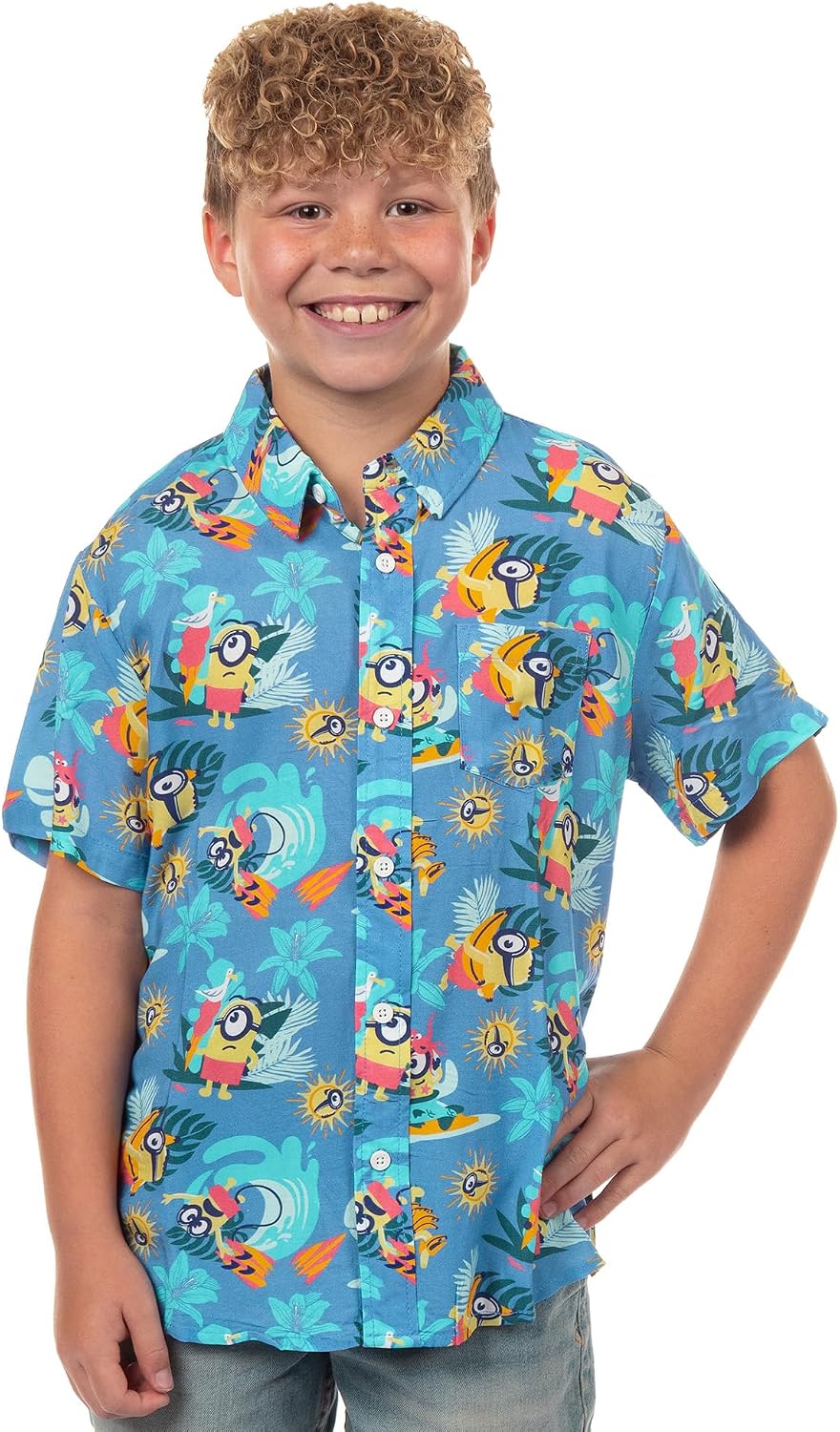 Minions Hawaiian Shirt Boys' Beach Theme Button Up Woven Top
