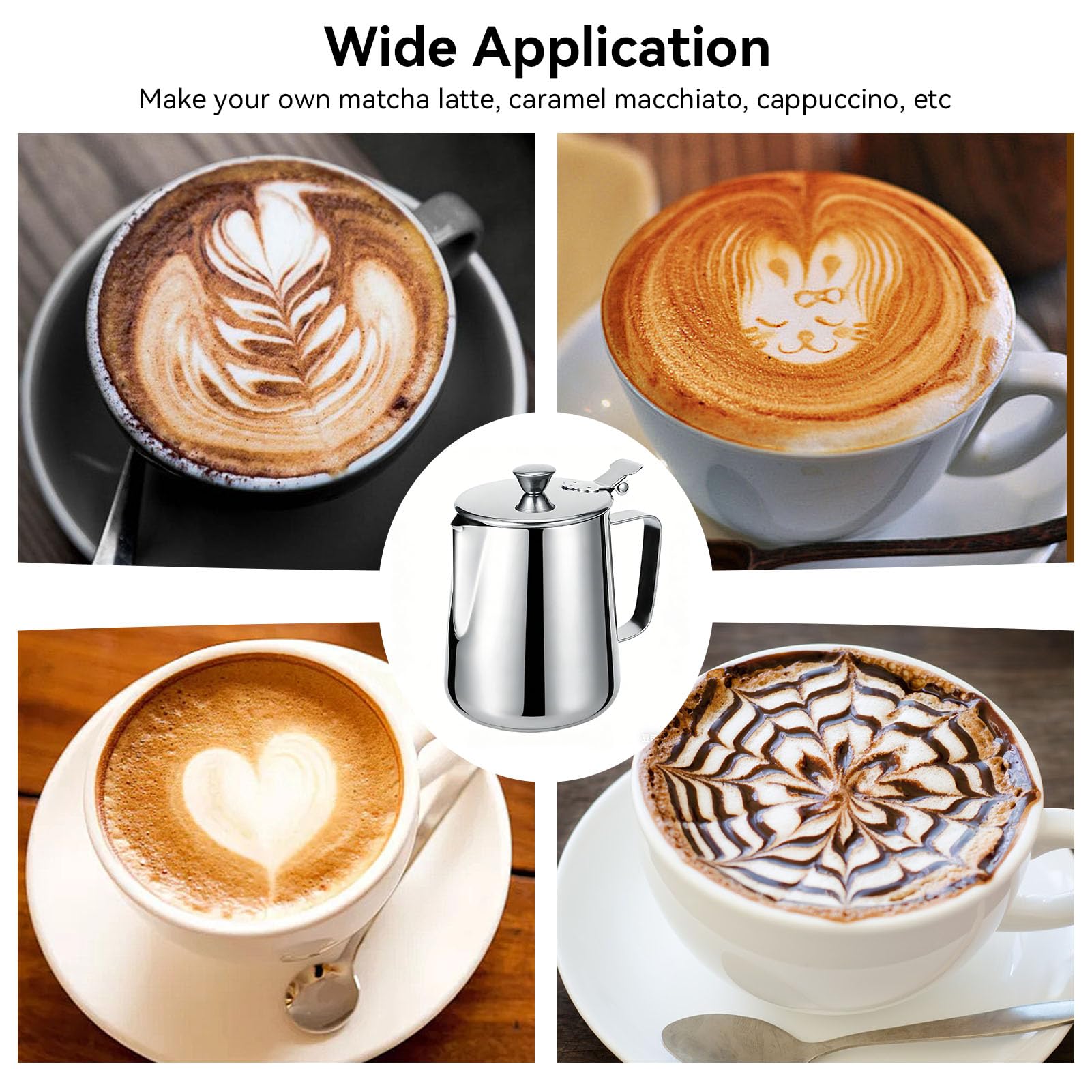 Brocca per latte con coperchio, brocca per montalatte da 600 ml/1000 ml brocca per latte in acciaio inossidabile tazza brocca per schiuma di latte con manico per caffè latte Art (600 ml)